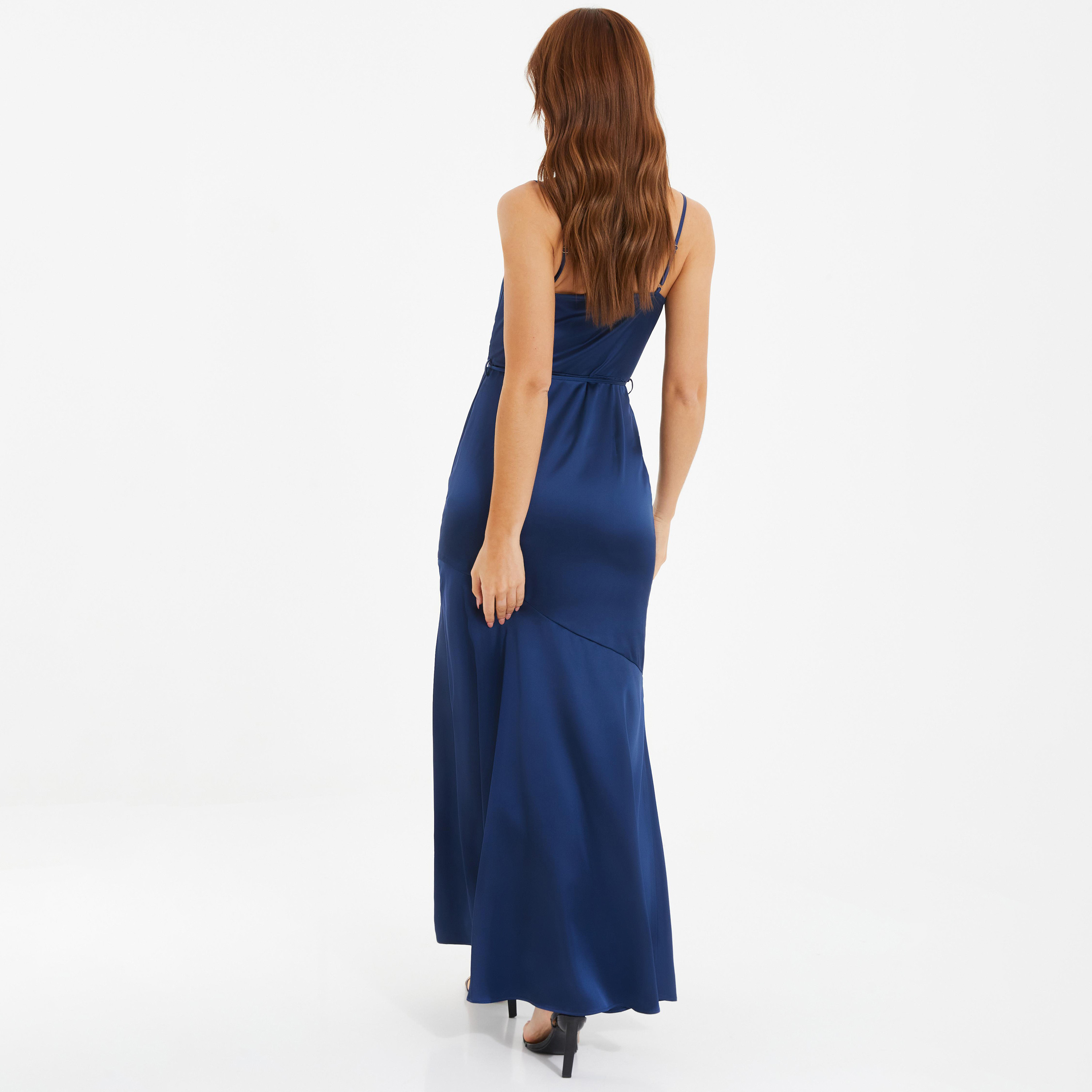 فستان ماكسي بفتحة وحمالات كتف سادة من كويز-women-clothing-dresses-image-4