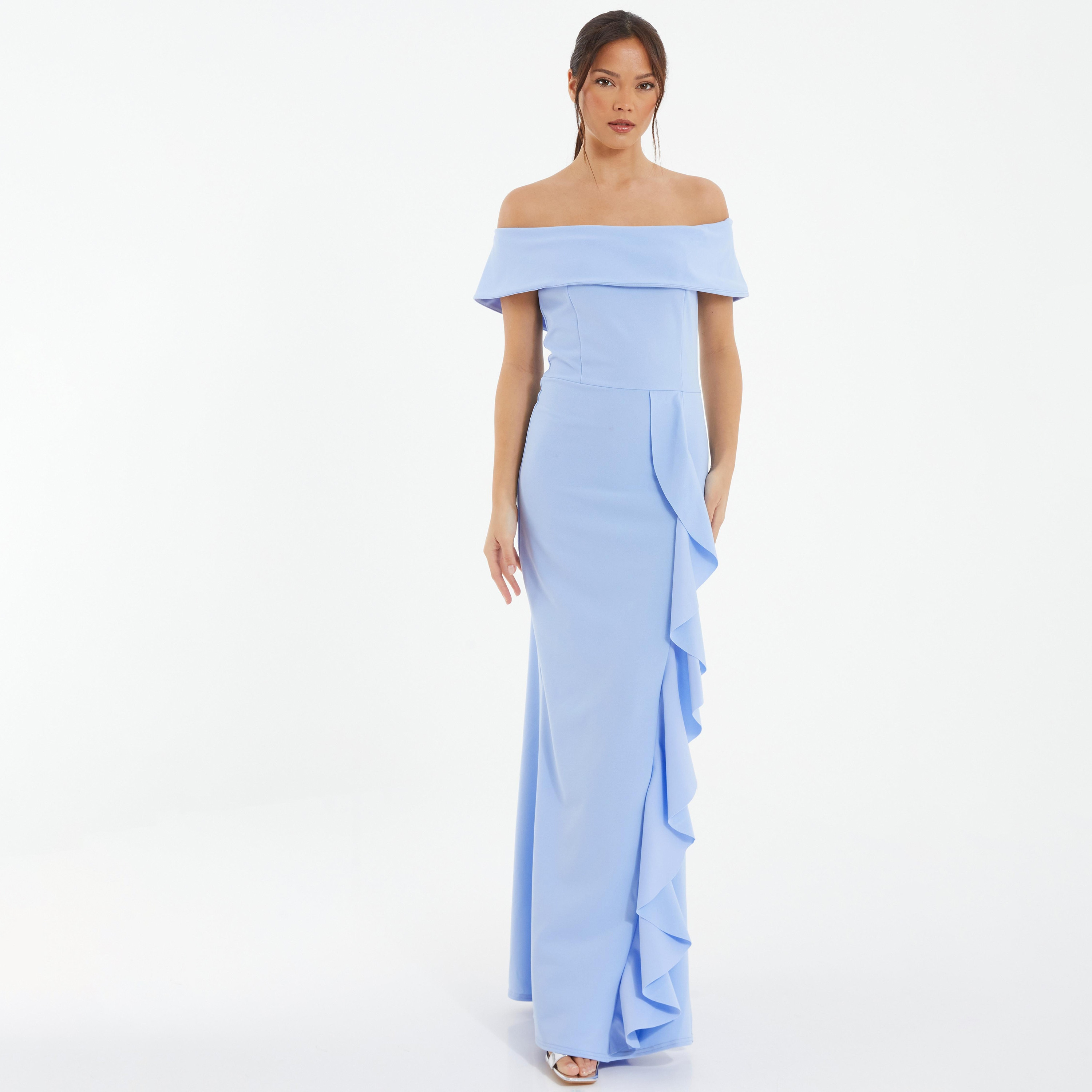فستان ماكسي بتصميم مكشكش ورقبة باردو وأكتاف مكشوفة-women-clothing-dresses-image-1