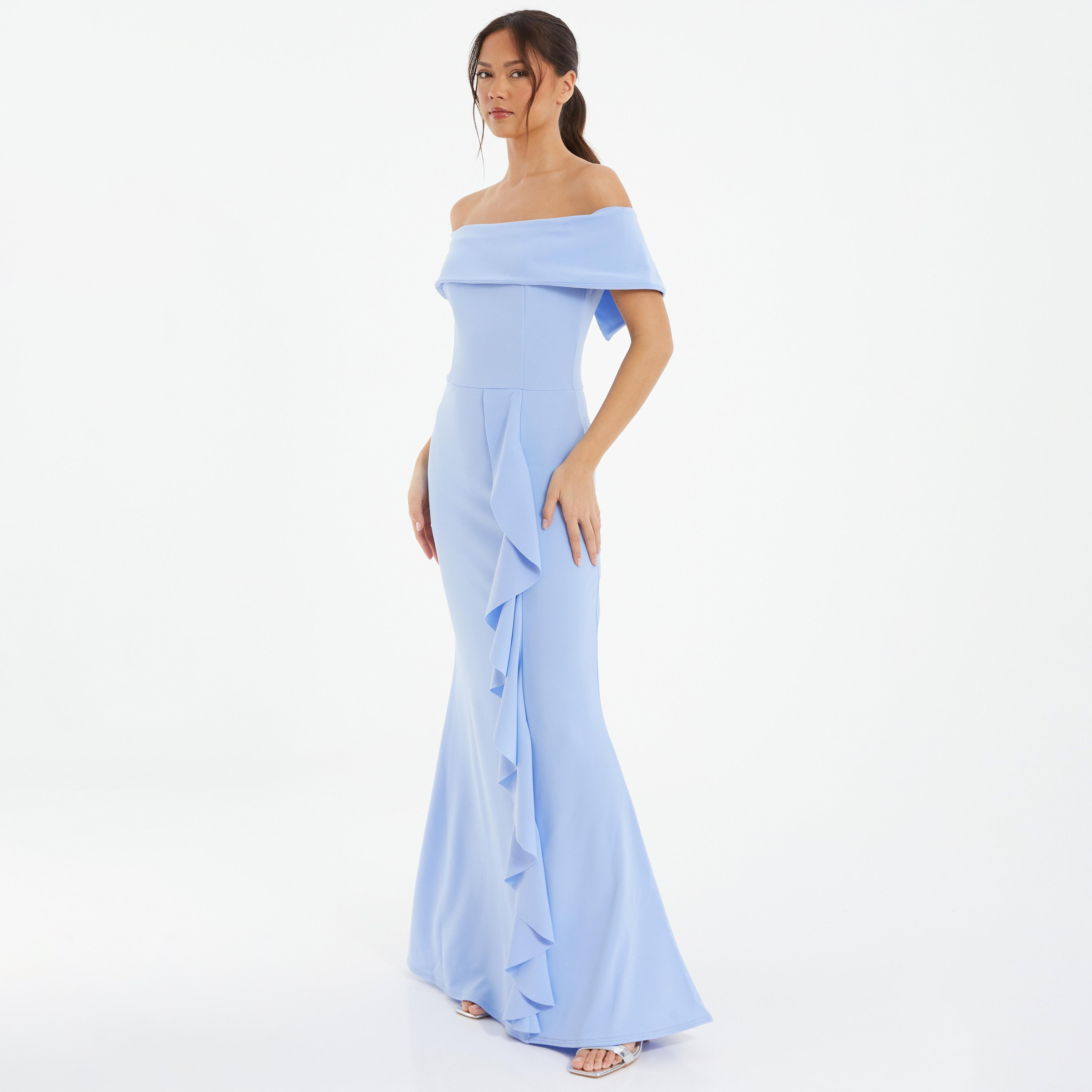 فستان ماكسي بتصميم مكشكش ورقبة باردو وأكتاف مكشوفة-women-clothing-dresses-image-2