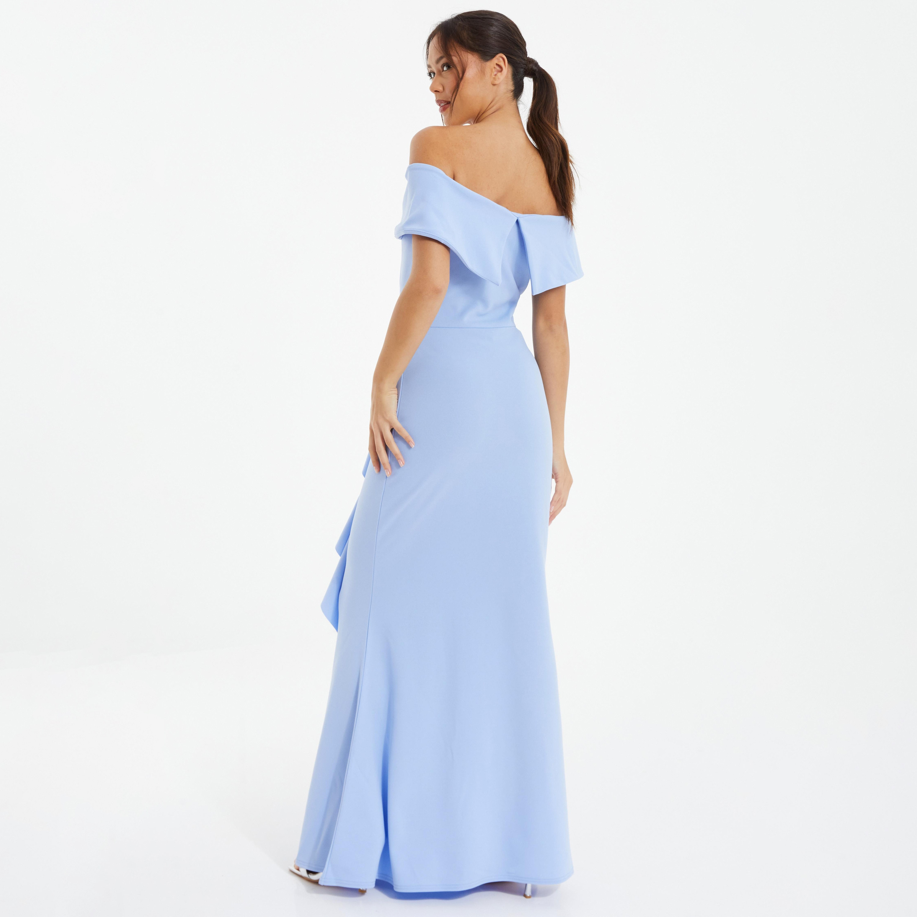 فستان ماكسي بتصميم مكشكش ورقبة باردو وأكتاف مكشوفة-women-clothing-dresses-image-4