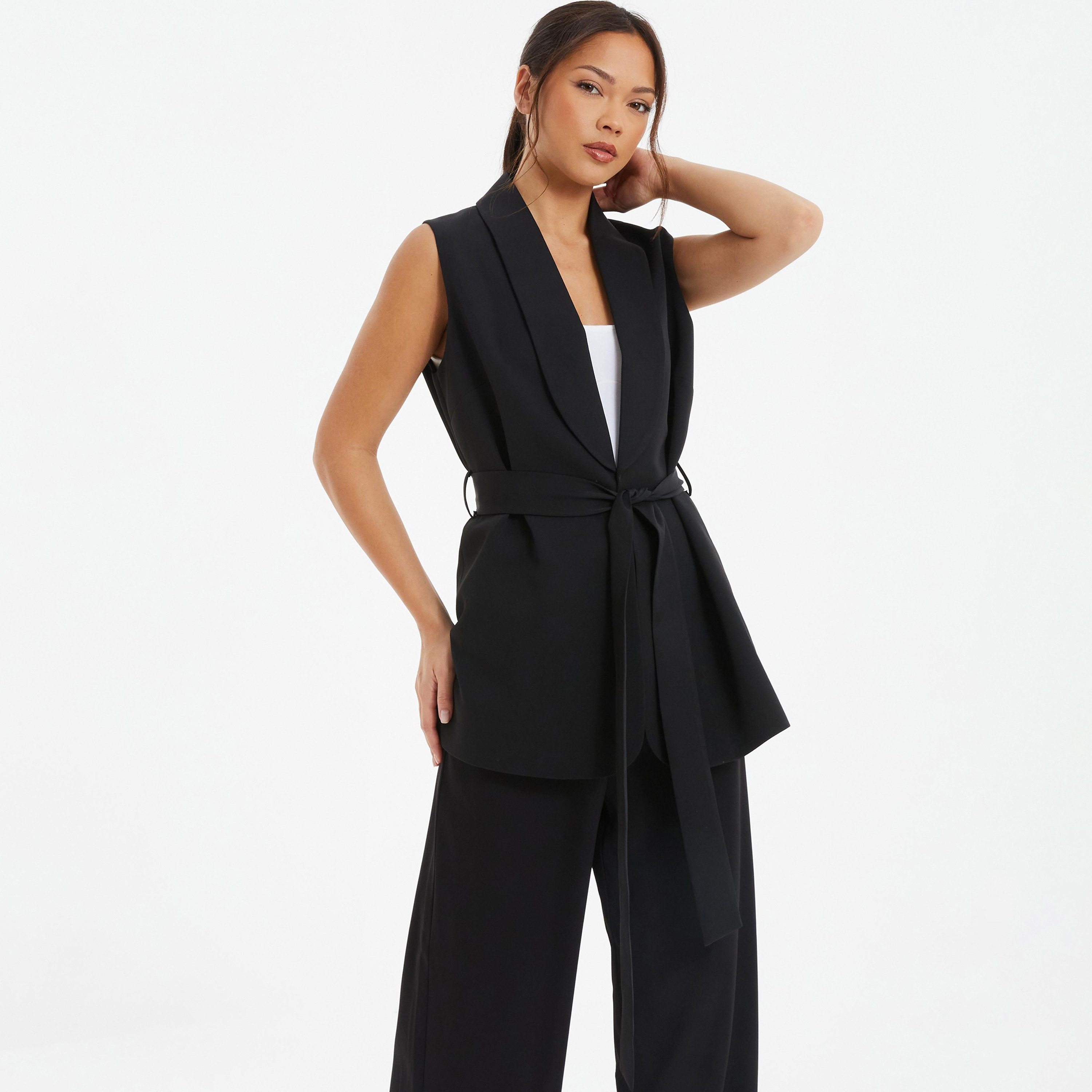 Quiz Plain Front Ti-Up Belted Blazer-women-clothing-coatsandjackets-blazers-image-1
