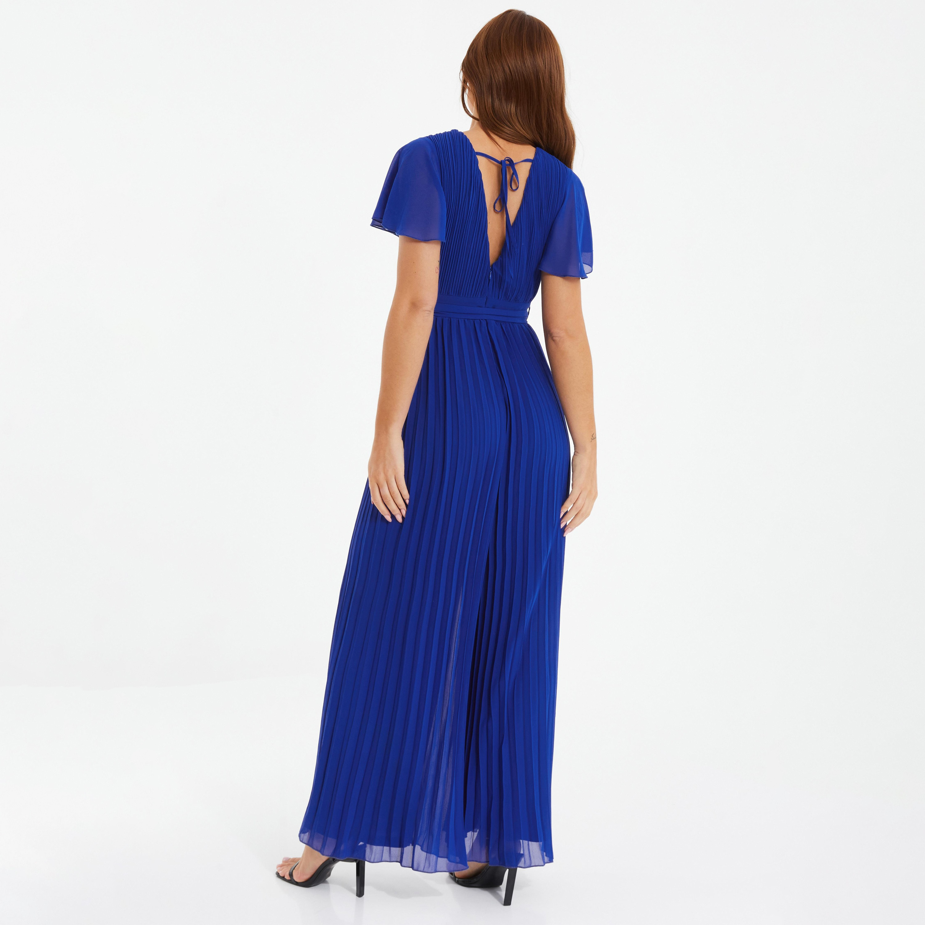 جمبسوت مطوي سادة مع ياقة على شكل وى من كويز-women-clothing-jumpsuits-image-4