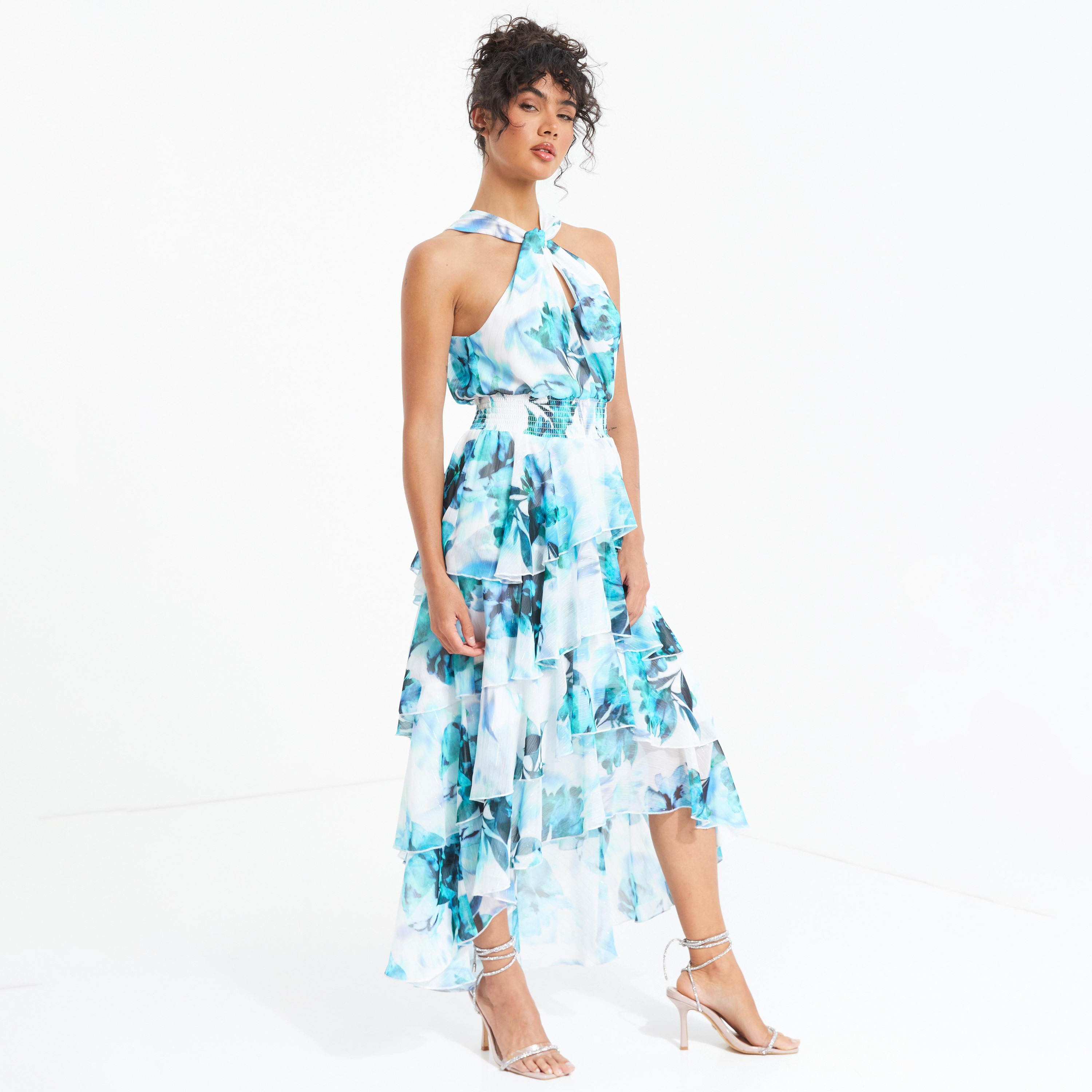 Quiz Floral Halter Neck Tiered Maxi Dress-women-clothing-dresses-image-2