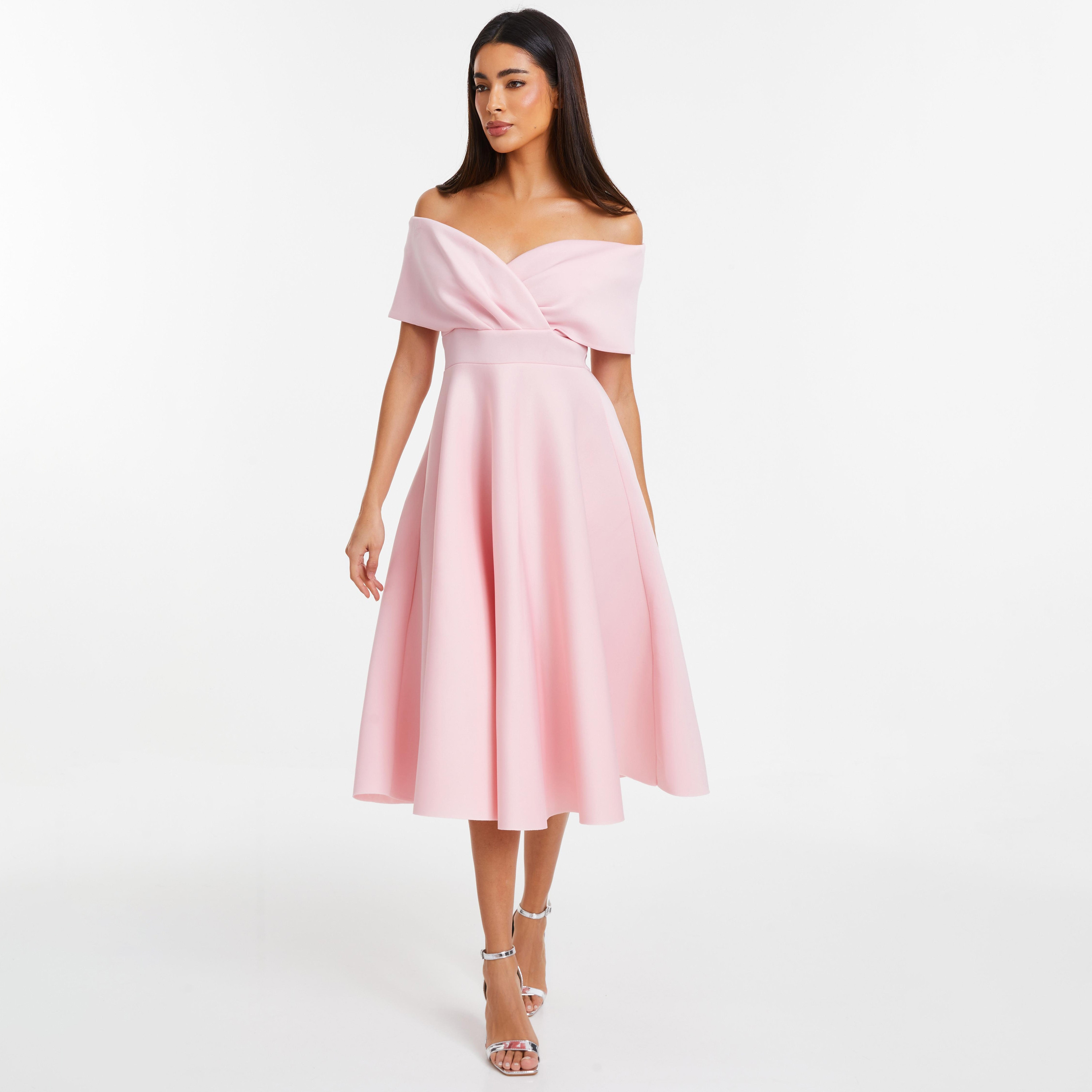 Quiz Plain Bardot Neck Wrap Midi Dress-women-clothing-dresses-image-1
