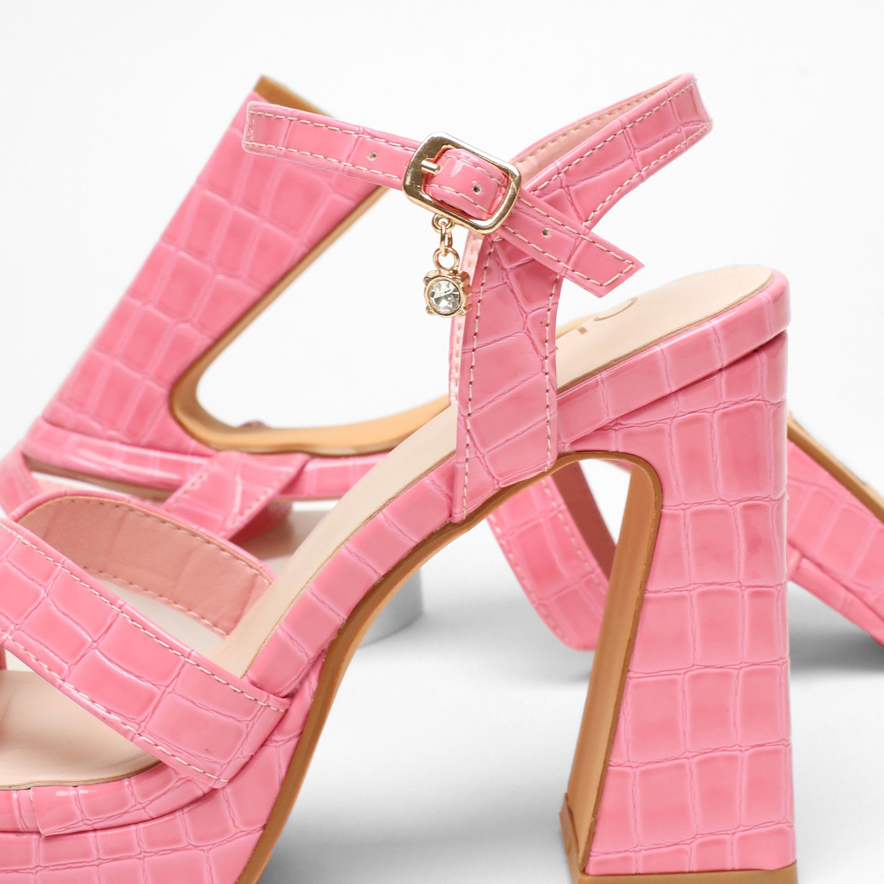 صندل كويز نسائي بكعب سميك وحزام متقاطع عند الكاحل ومزين بالكريستال  | 100041376-women-shoes-heels-image-13