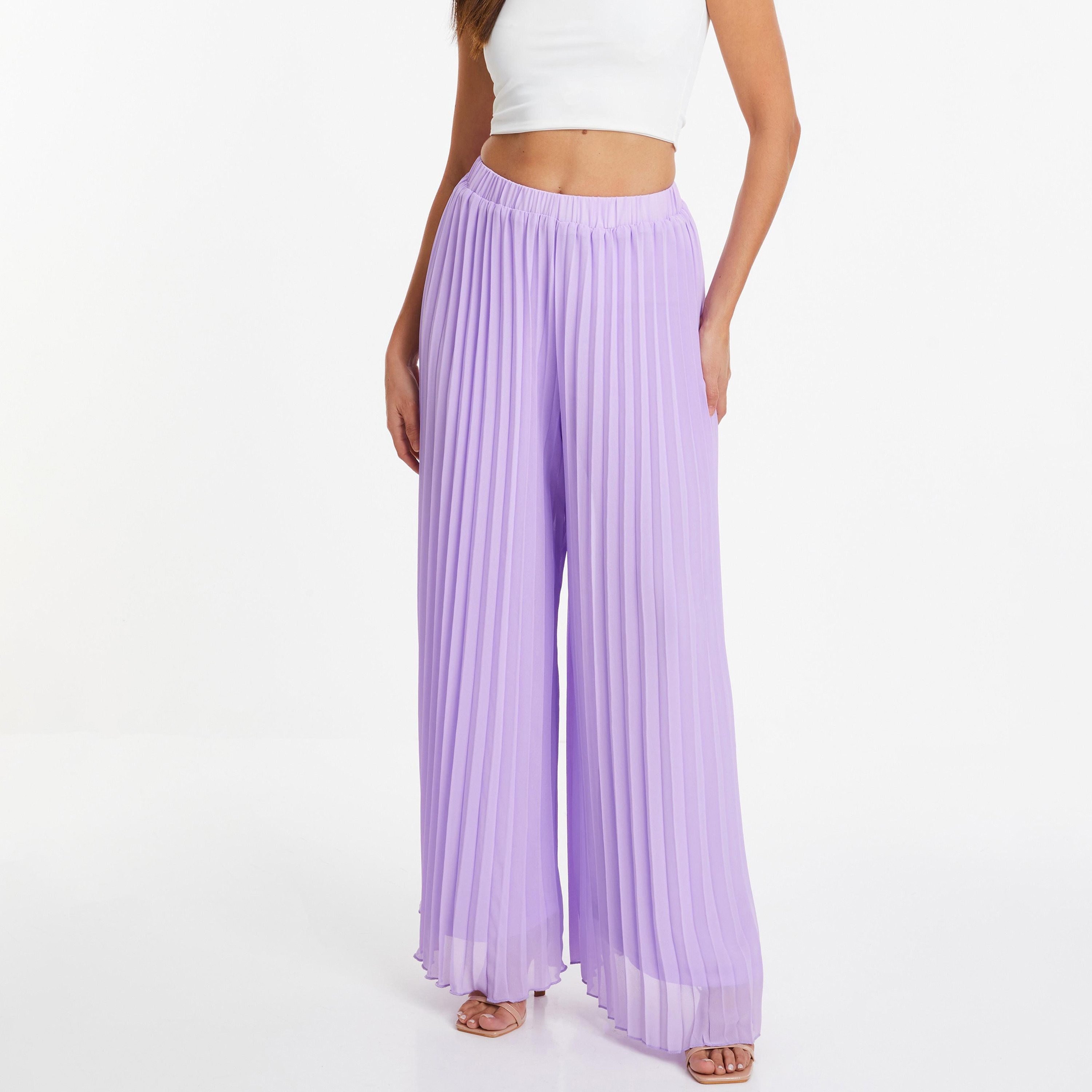 بالازو مطوي عالي الارتفاع سادة من كويز-women-clothing-bottoms-trousers-image-1