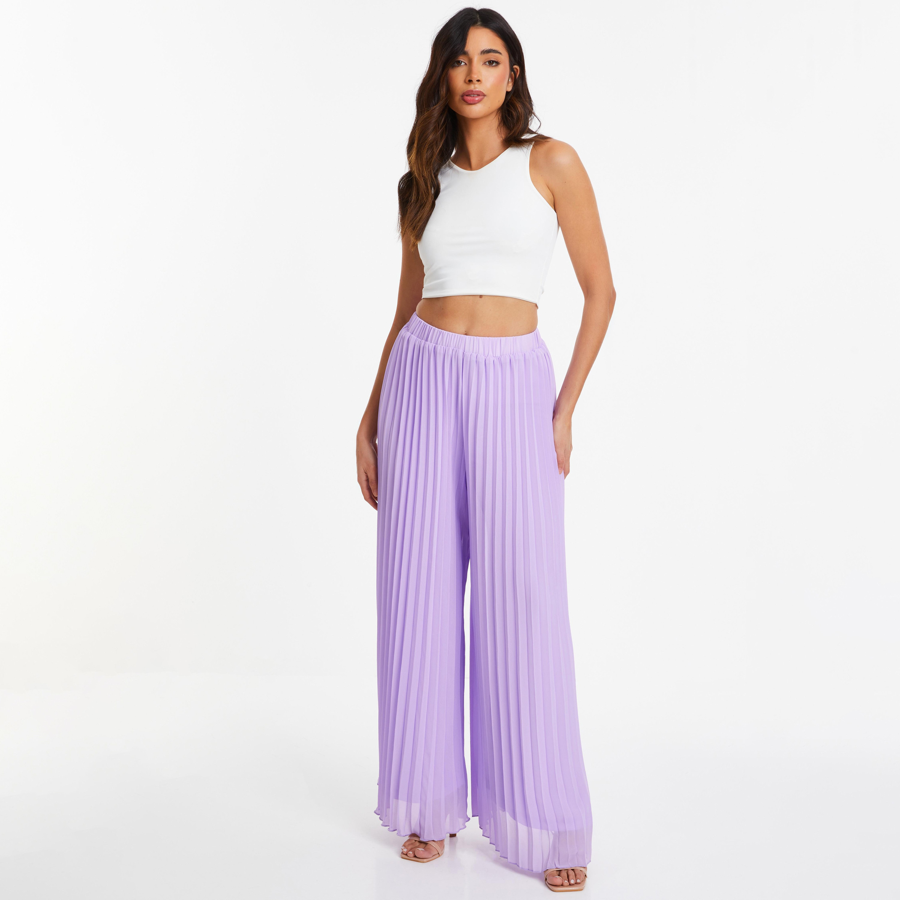بالازو مطوي عالي الارتفاع سادة من كويز-women-clothing-bottoms-trousers-image-2