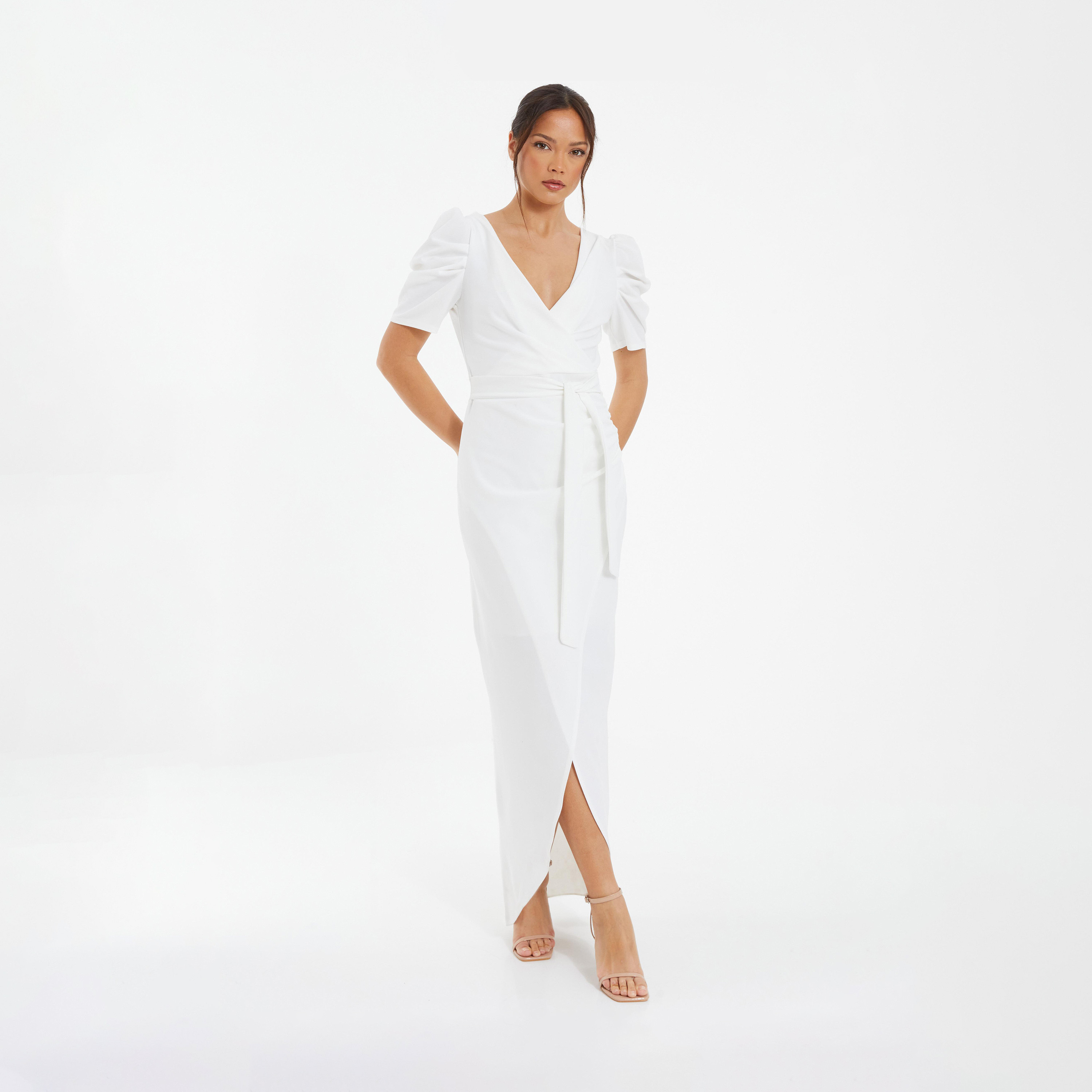 Quiz White Scuba Crepe Puff Sleeve Maxi Dress-women-clothing-dresses-image-1