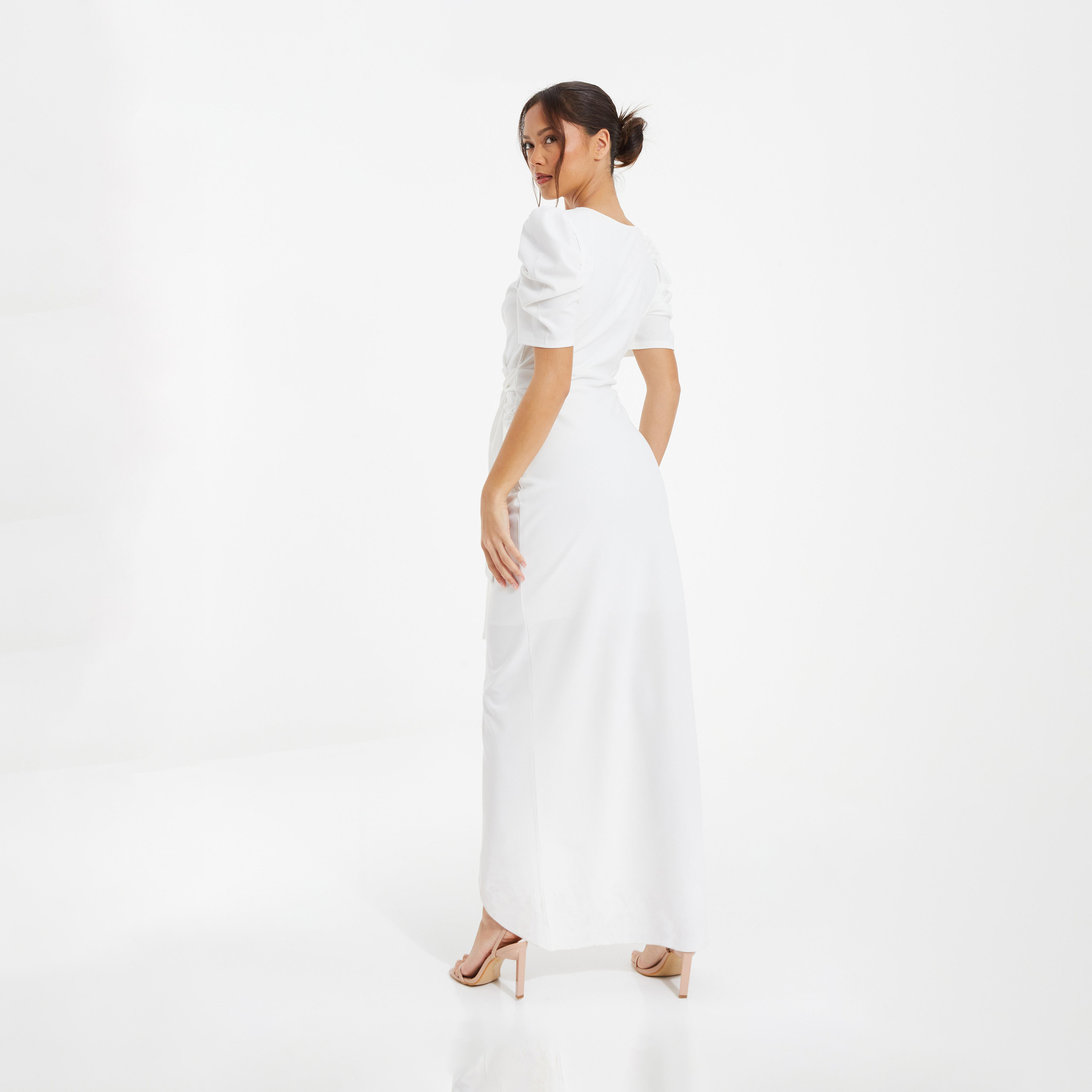 Quiz White Scuba Crepe Puff Sleeve Maxi Dress-women-clothing-dresses-image-2