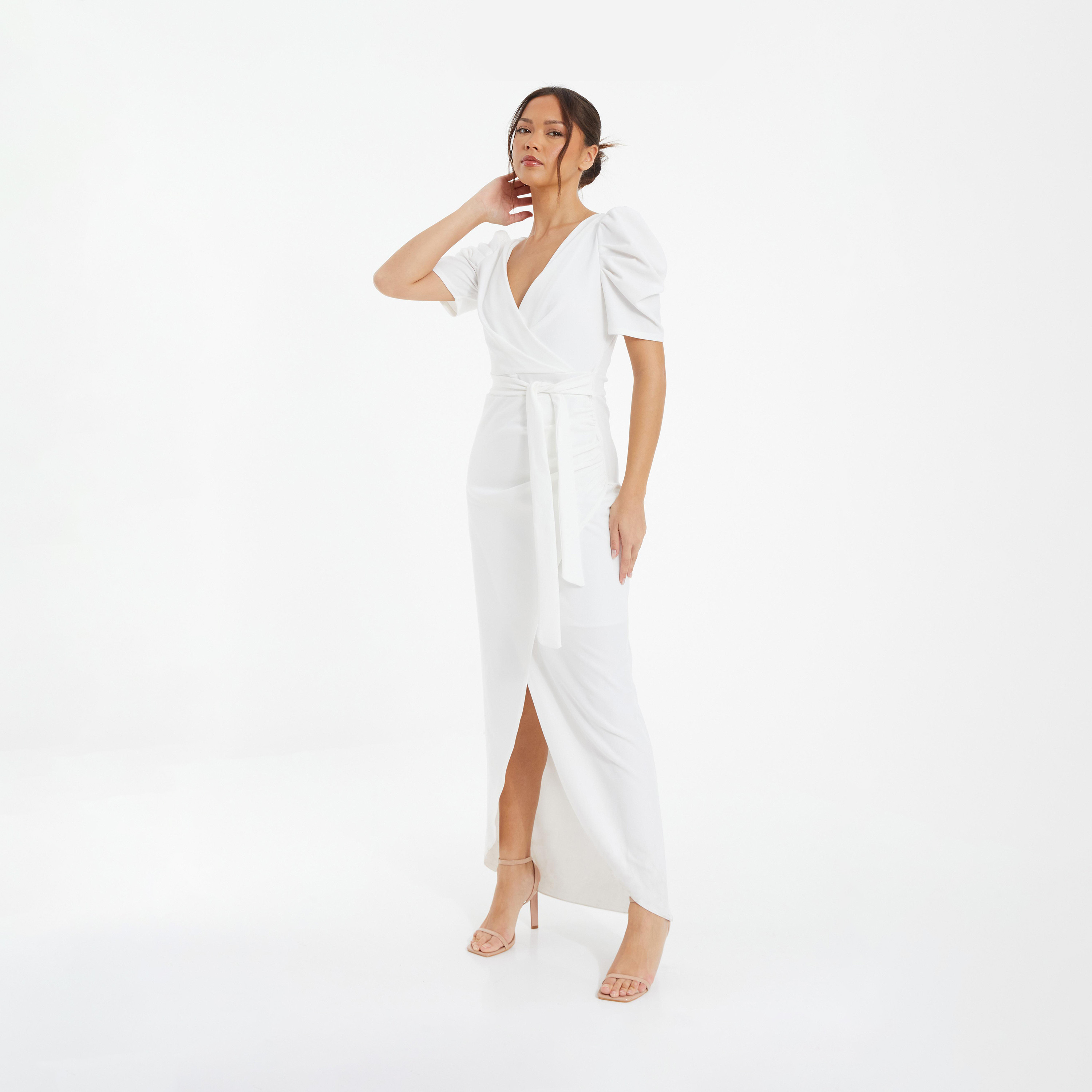 Quiz White Scuba Crepe Puff Sleeve Maxi Dress-women-clothing-dresses-image-3