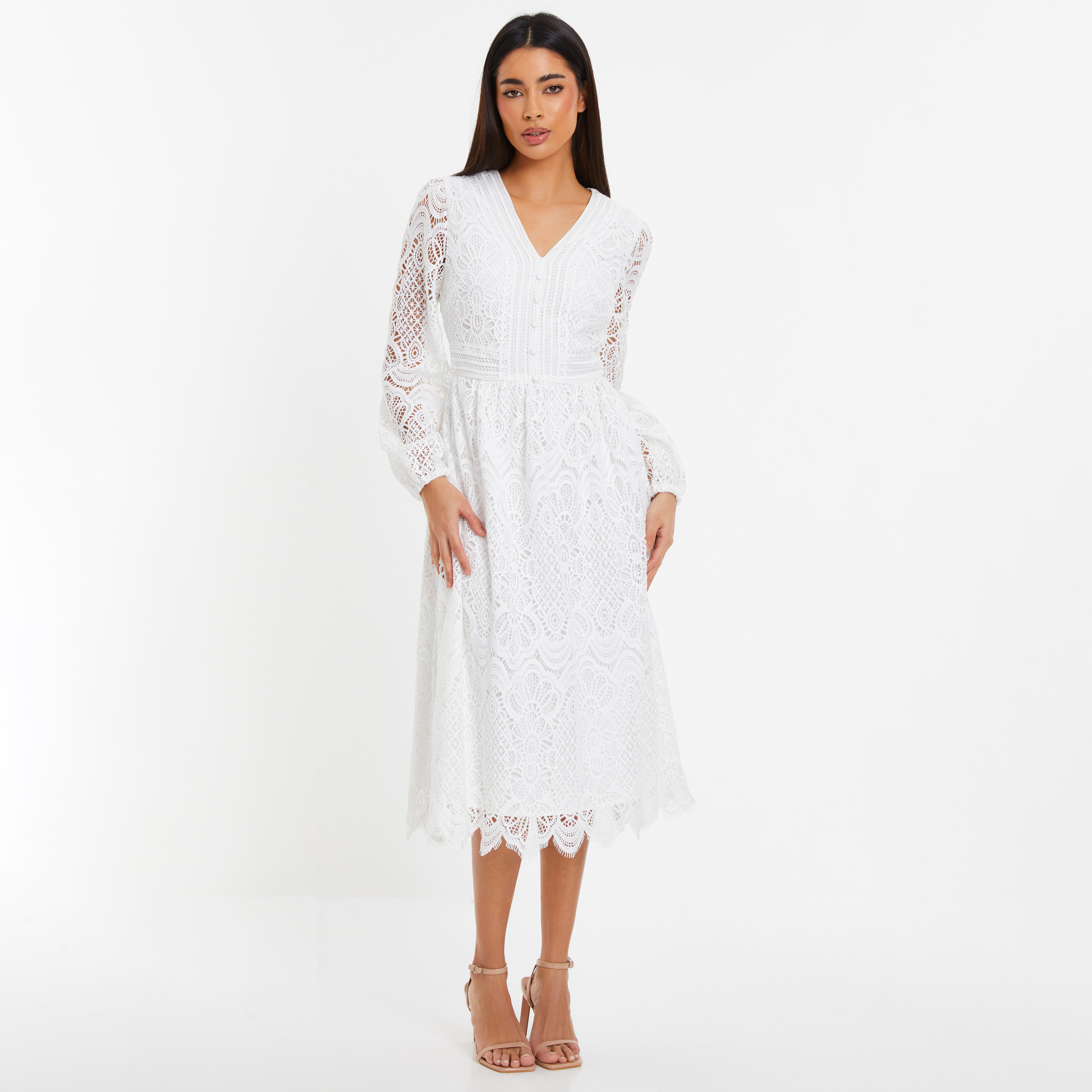 Quiz Lace V-Neck Midi Dress-women-clothing-dresses-image-1