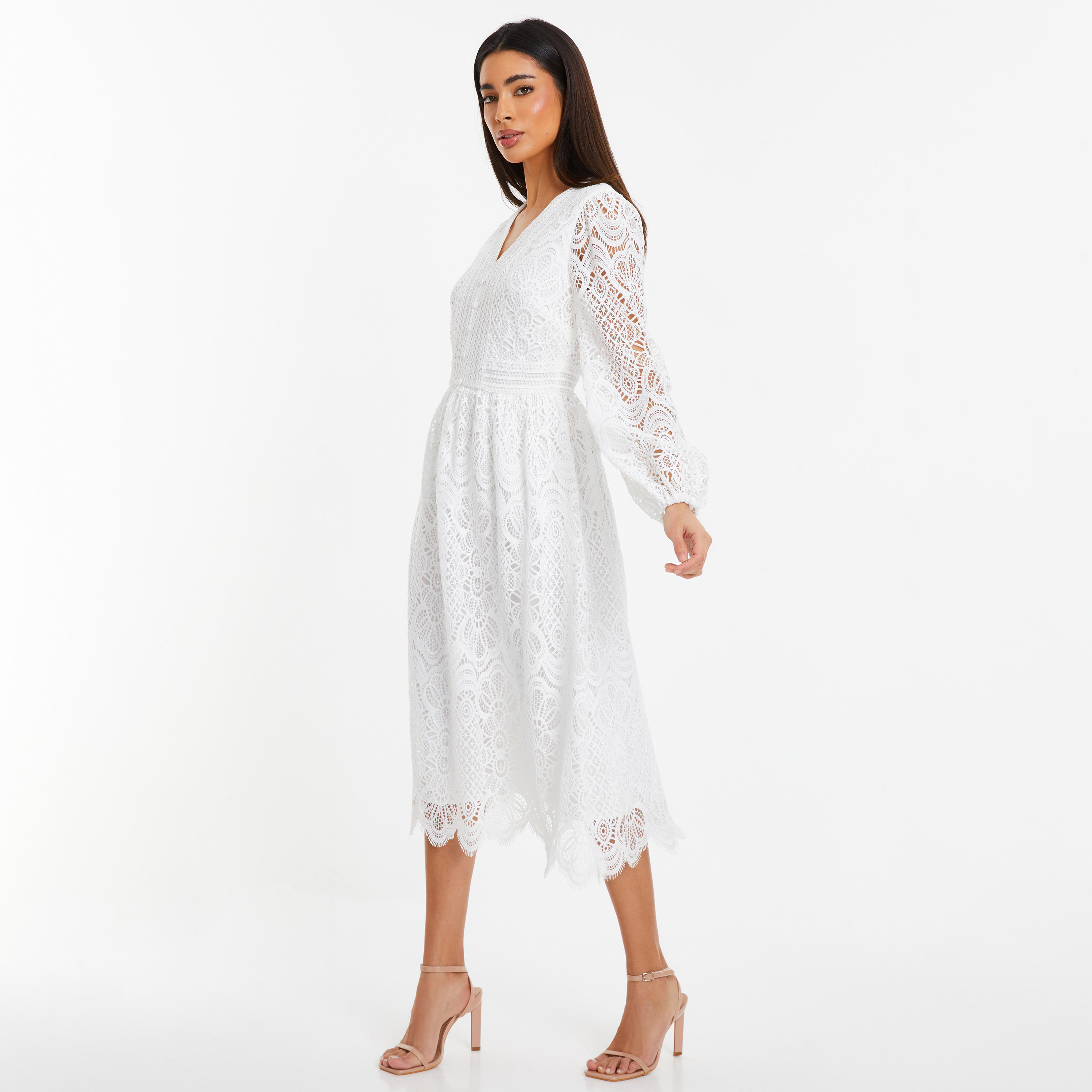فستان متوسط الطول برقبة على شكل فى مع الدانتيل من كويز-women-clothing-dresses-image-2