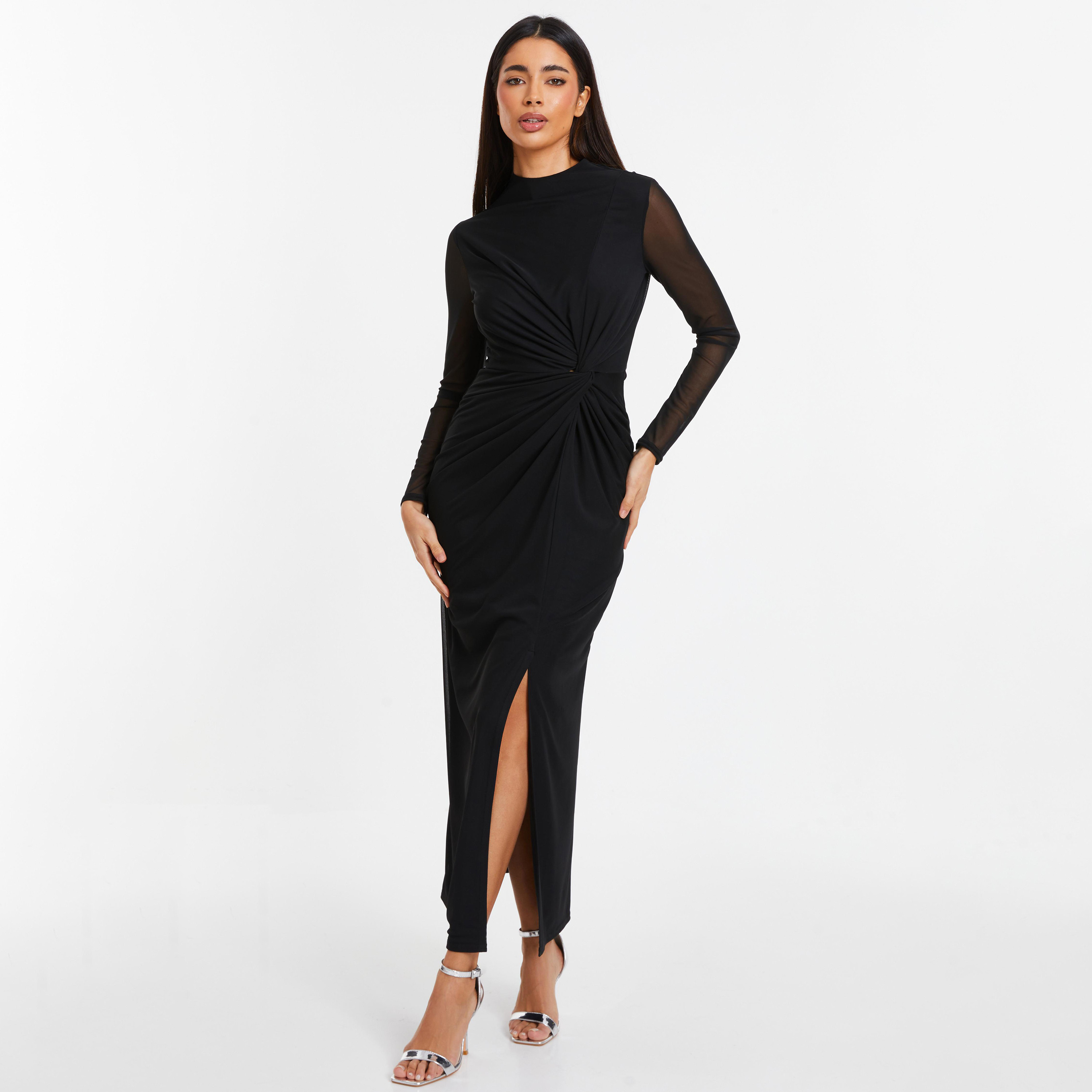 فستان مكسي بفتحة رقبة مستديرة سادة من كويز-women-clothing-dresses-image-1