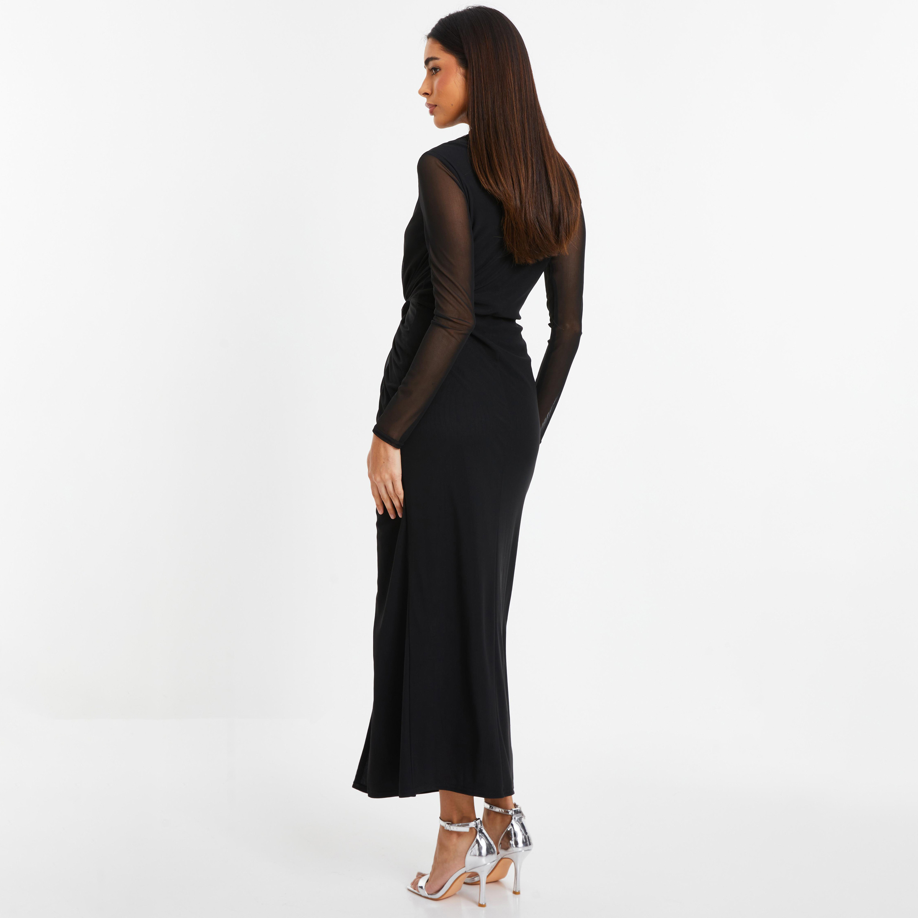 فستان مكسي بفتحة رقبة مستديرة سادة من كويز-women-clothing-dresses-image-4
