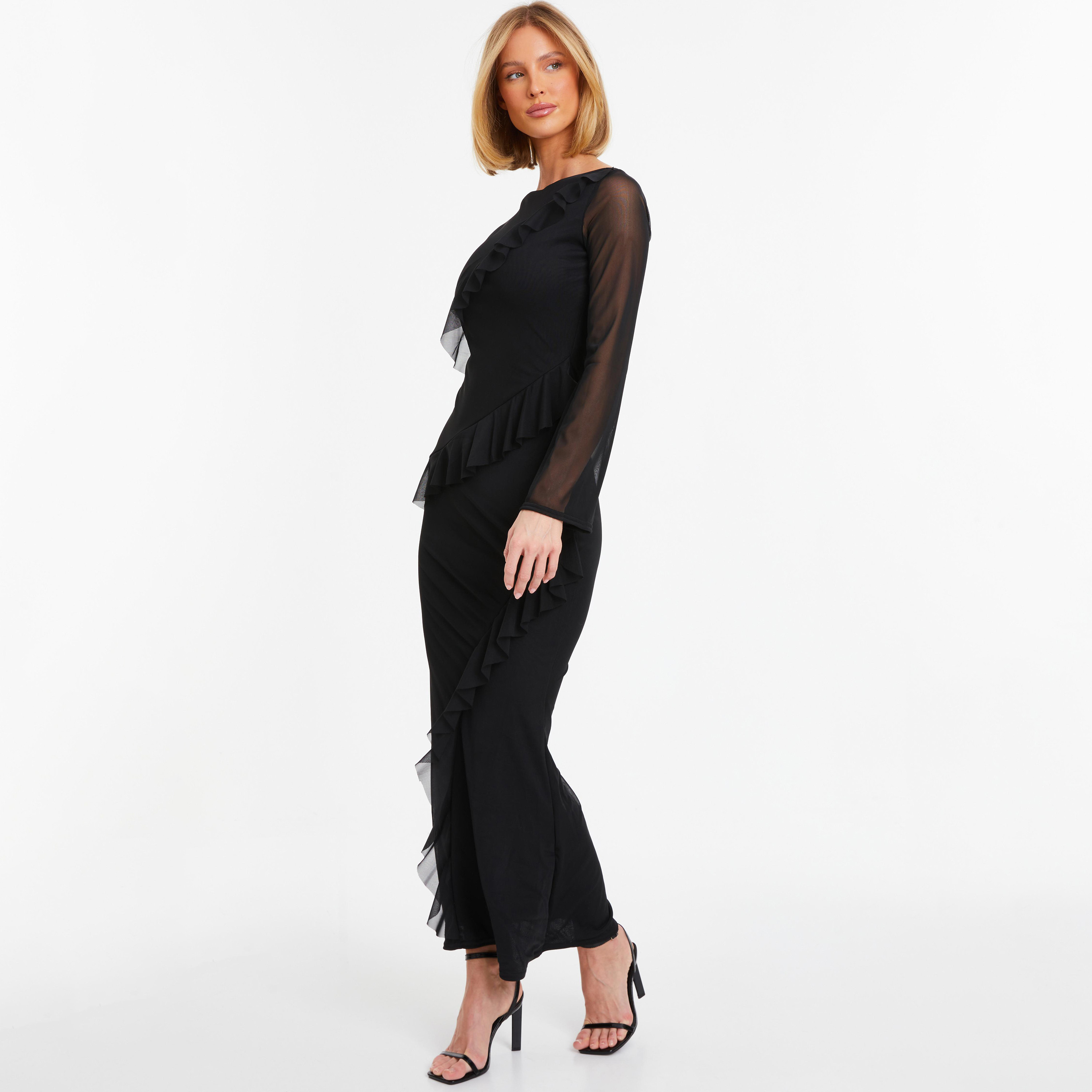 فستان بوديكون ماكسي برقبة على شكل قارب بكشكشة من كويز-women-clothing-dresses-image-2