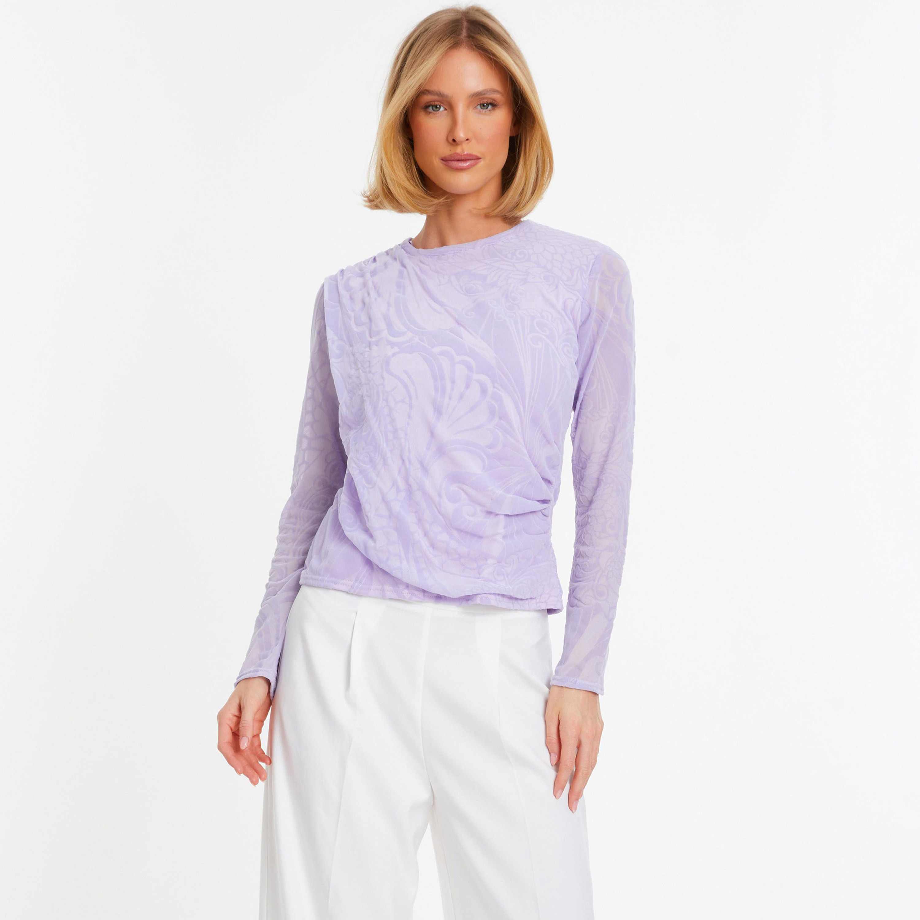 Quiz Mesh Patterned Round Neck Long Sleeves Top-women-clothing-shirtsandblouses-blouses-image-1