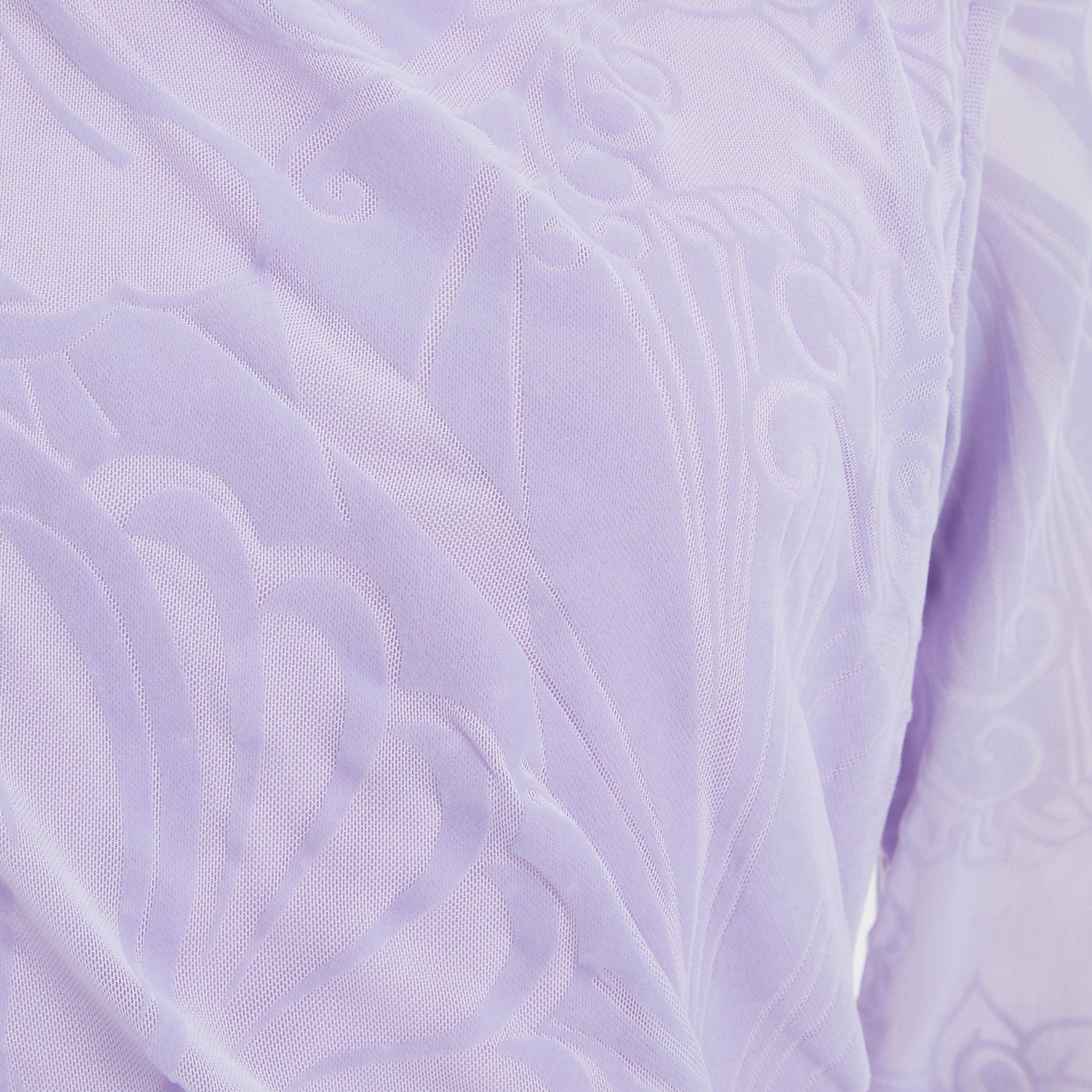 بلوزة شبكية منقوشة بياقة دائرية وأكمام طويلة من كويز-women-clothing-shirtsandblouses-blouses-image-3