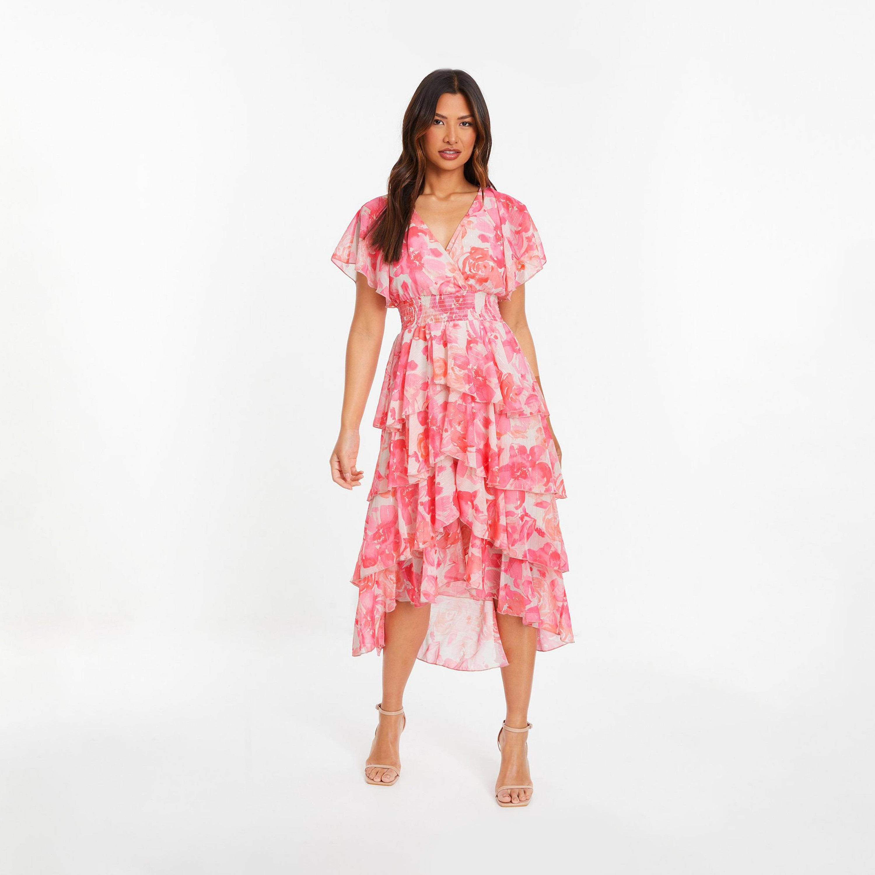 كويز- فستان شيفون الوردي المرجاني-women-clothing-dresses-image-1
