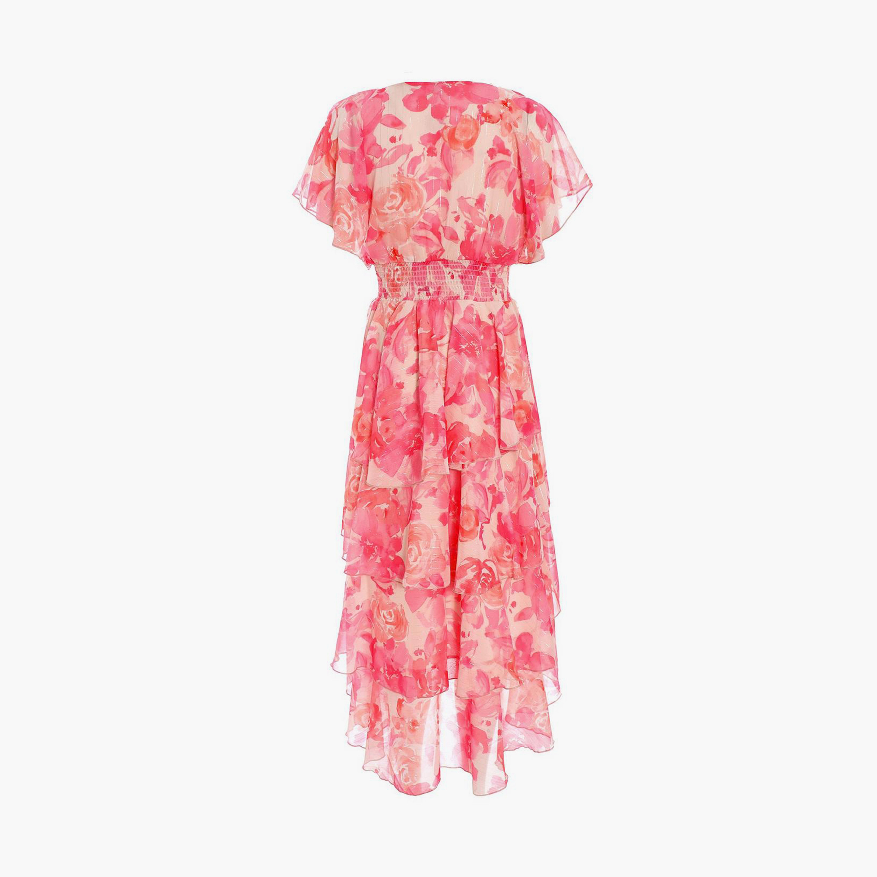 Quiz Pink Coral Chiffon Floral Tiered Dip Dress-women-clothing-dresses-image-4