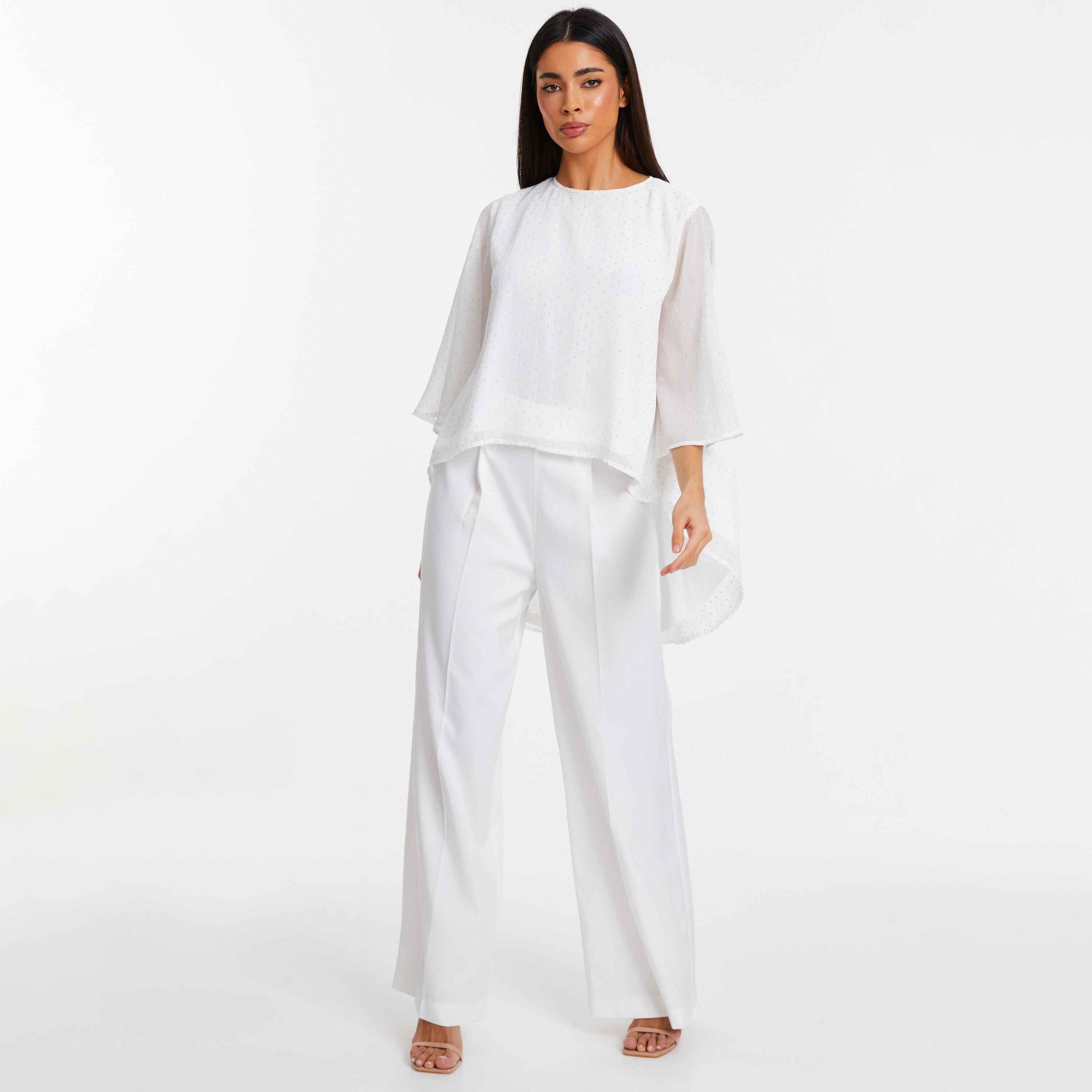 توب تكسرد بياقة دائرية وأكمام ثلاثة أرباع من كويز-women-clothing-shirtsandblouses-blouses-image-2