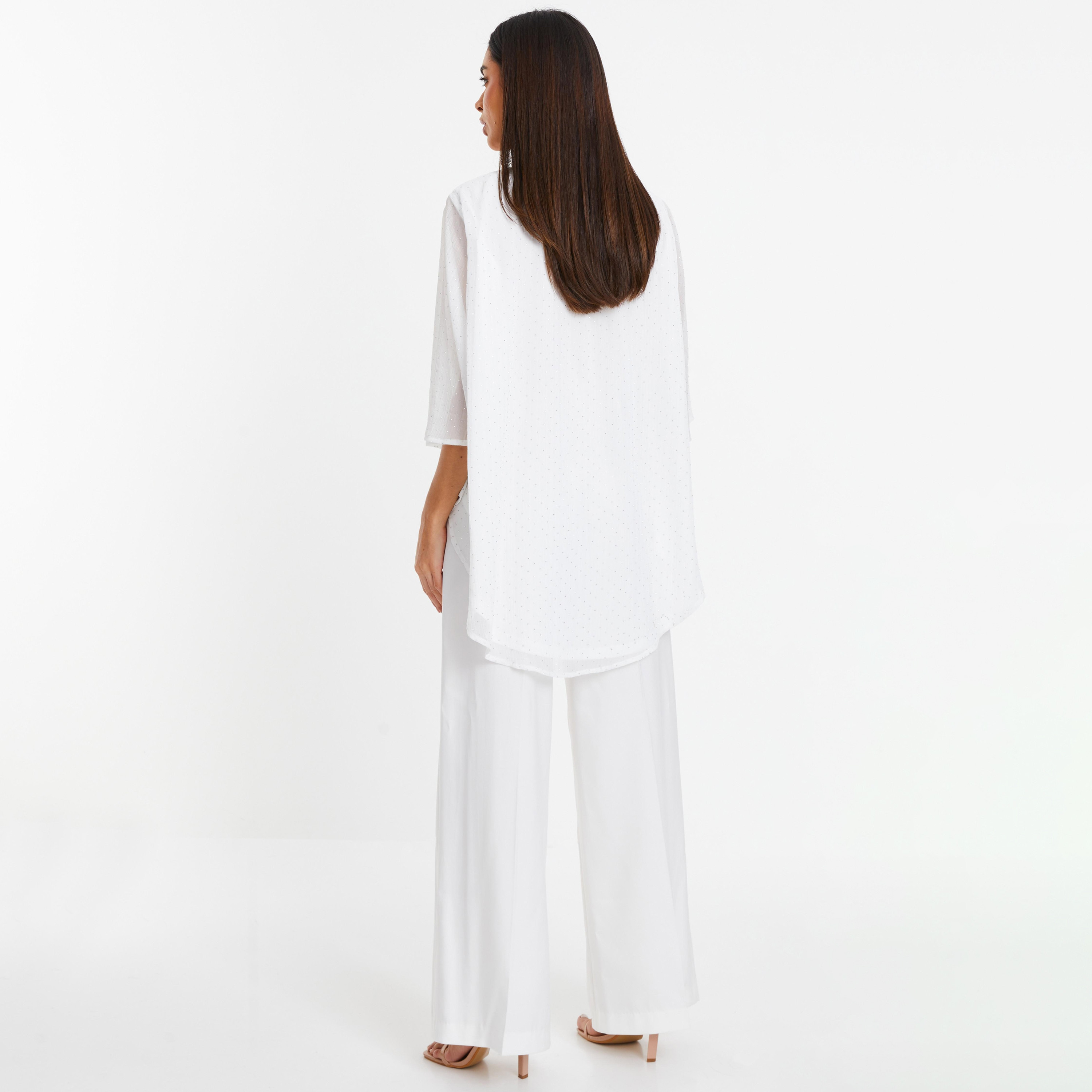 توب تكسرد بياقة دائرية وأكمام ثلاثة أرباع من كويز-women-clothing-shirtsandblouses-blouses-image-3
