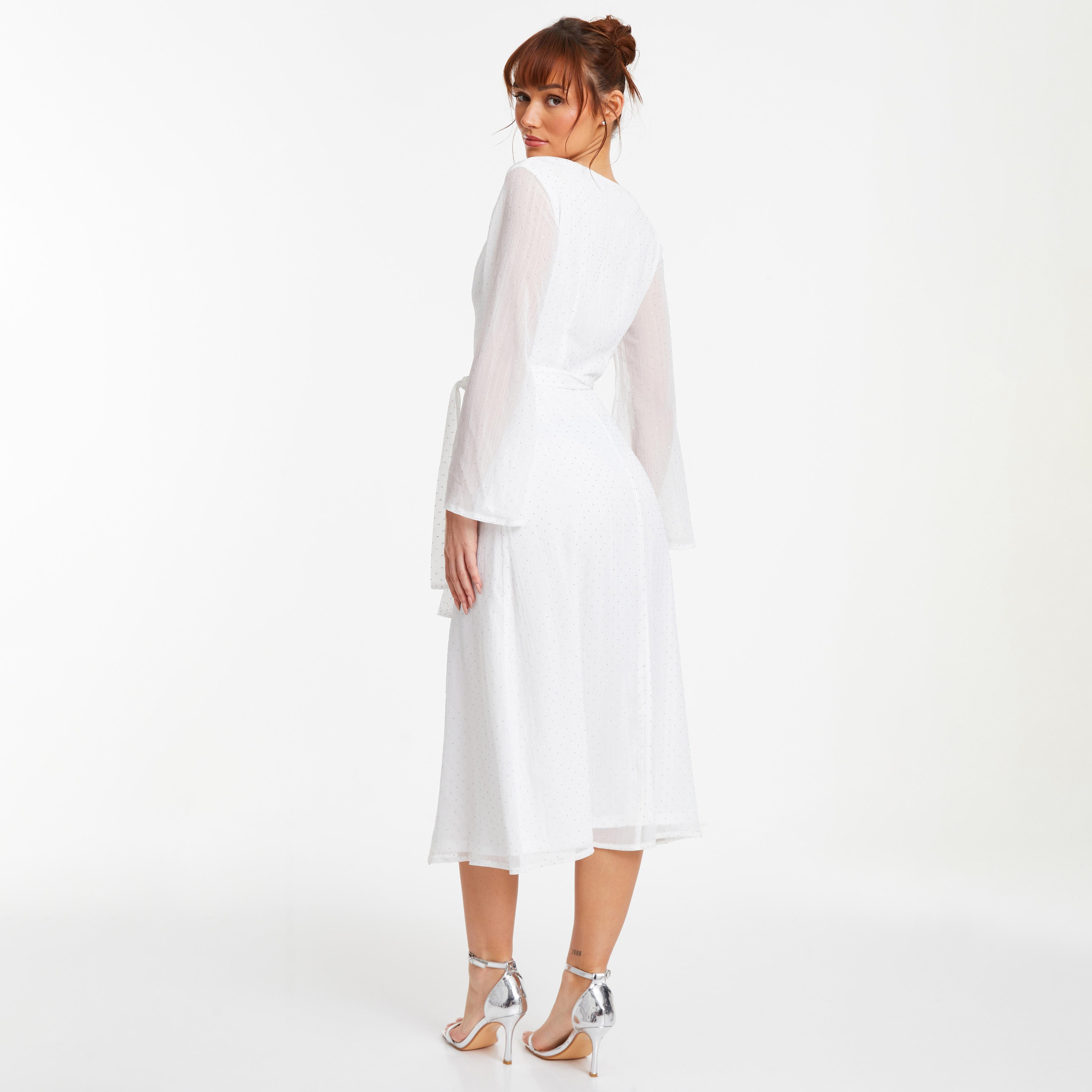 فستان ميدي بحزام ورقبة واسعة مع مزين بسكوينس من كويز-women-clothing-dresses-image-4
