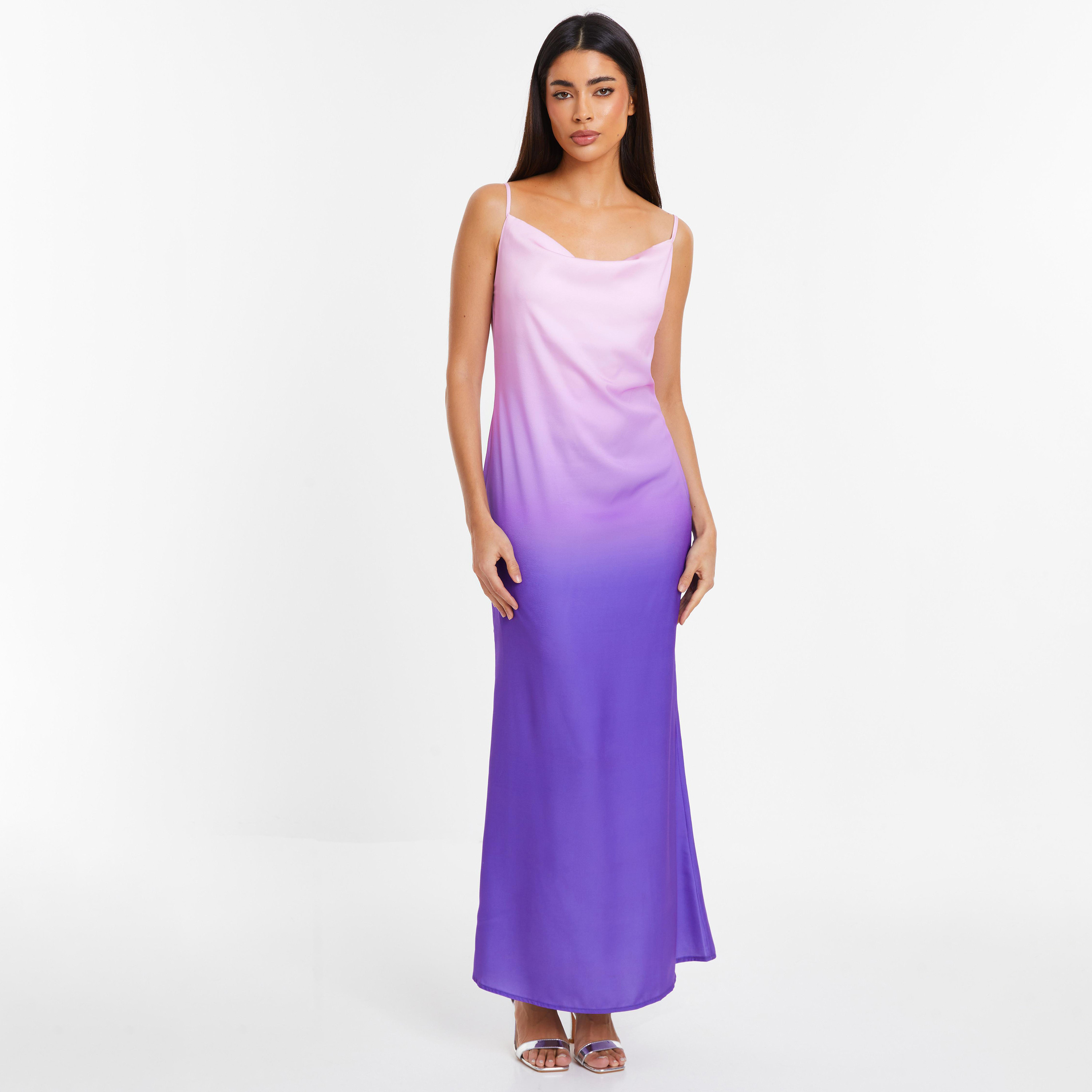 فستان ماكسي بياقة دائرية مع أومبير من كويز-women-clothing-dresses-image-1