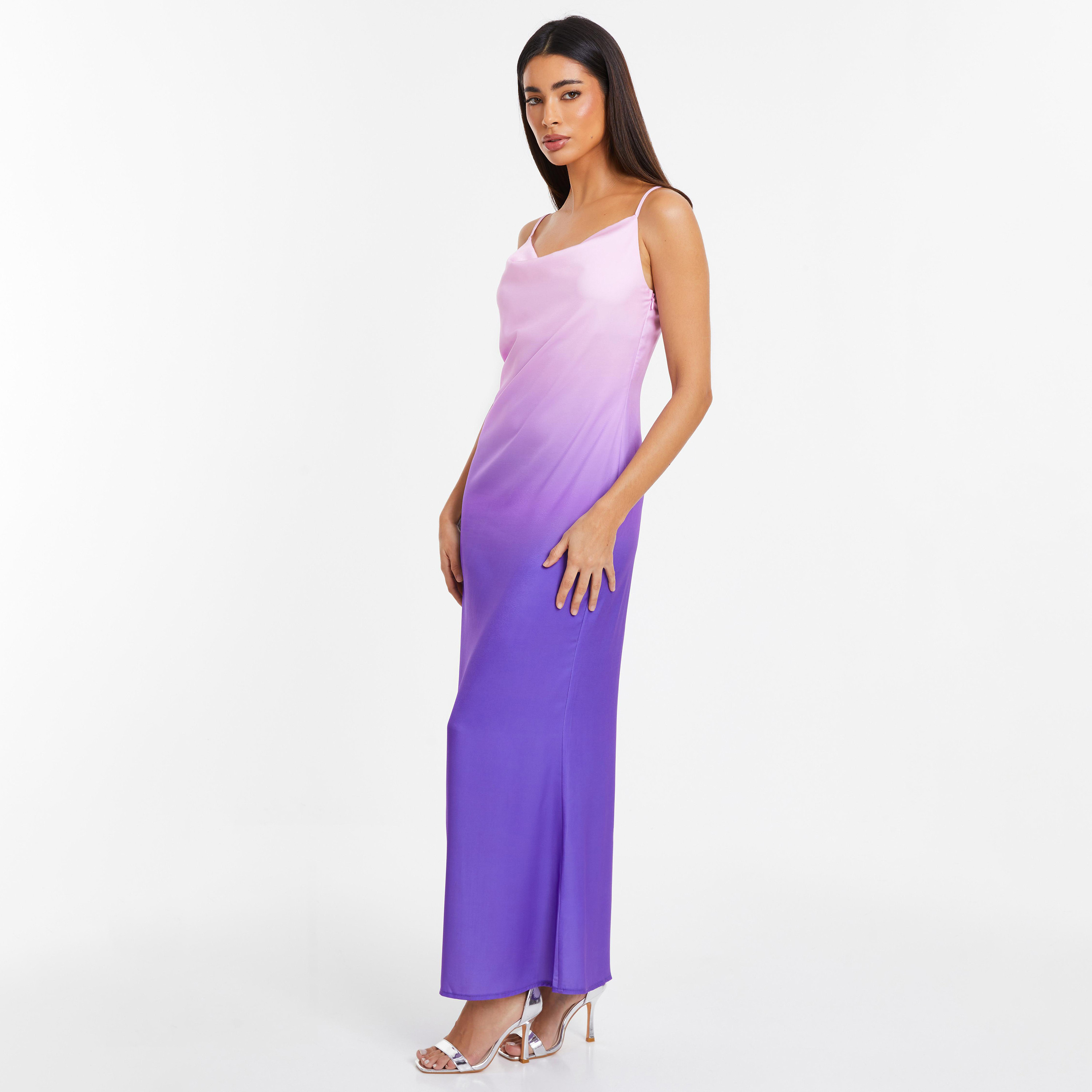 فستان ماكسي بياقة دائرية مع أومبير من كويز-women-clothing-dresses-image-2