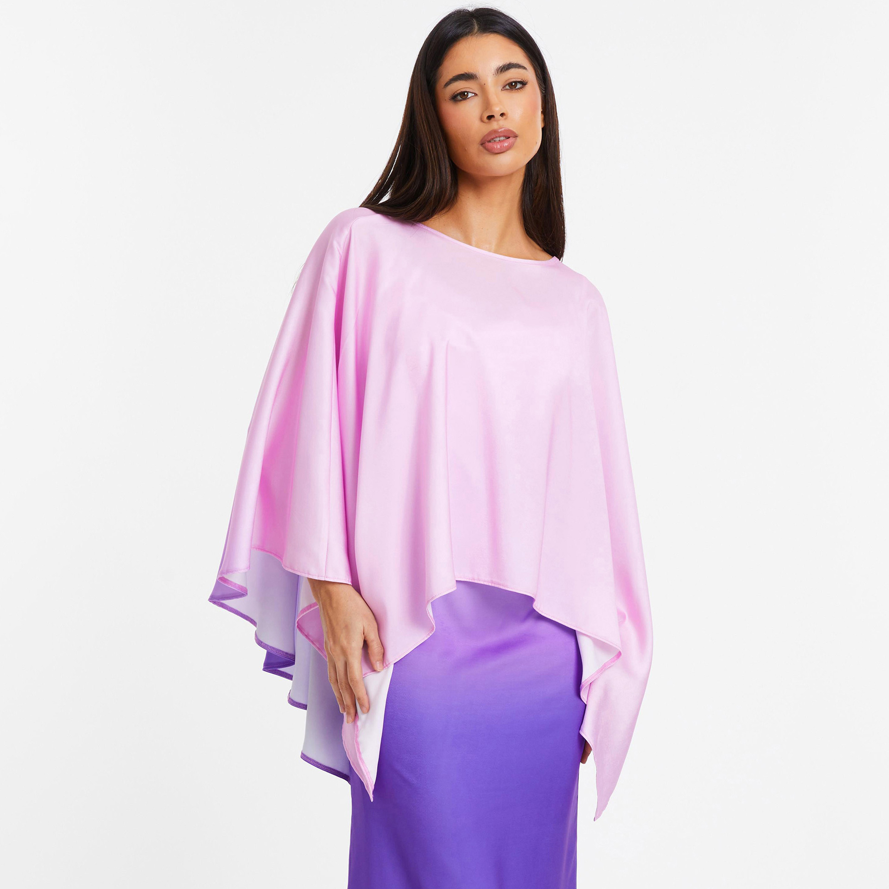 بونشو أومبير من كويز برقبة قارب مع زر ثقب المفتاح الخلفي-women-clothing-shirtsandblouses-blouses-image-1