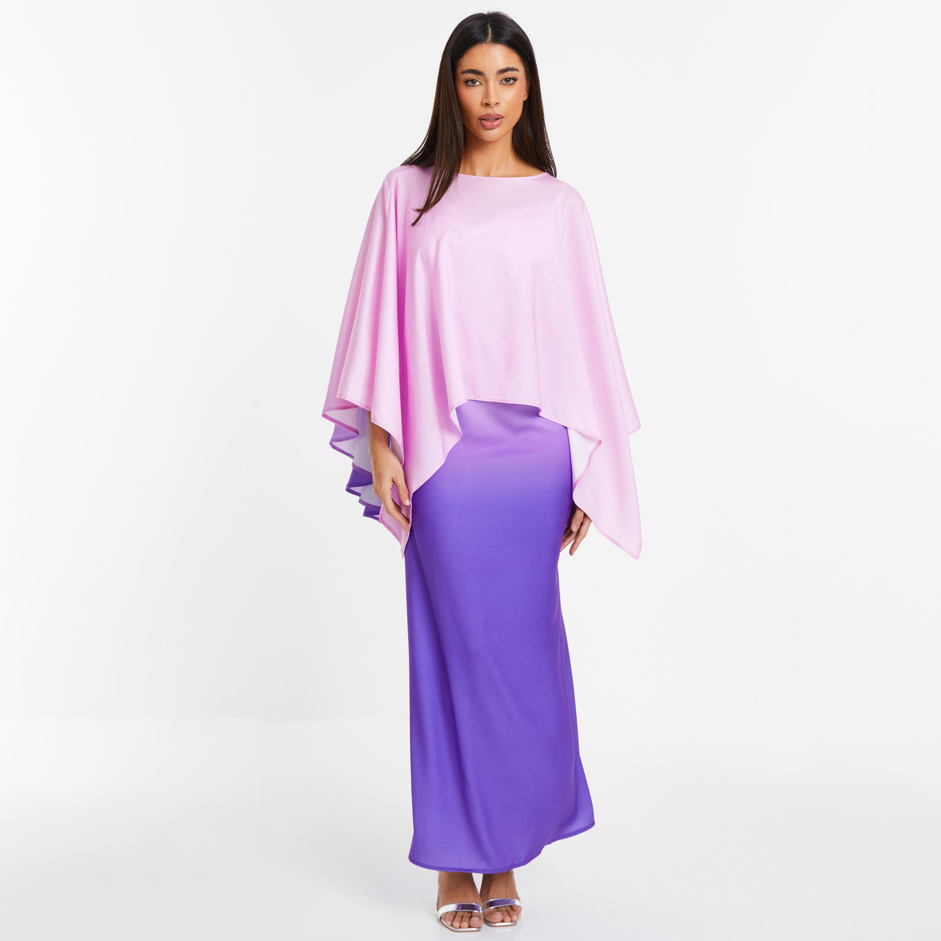 بونشو أومبير من كويز برقبة قارب مع زر ثقب المفتاح الخلفي-women-clothing-shirtsandblouses-blouses-image-2