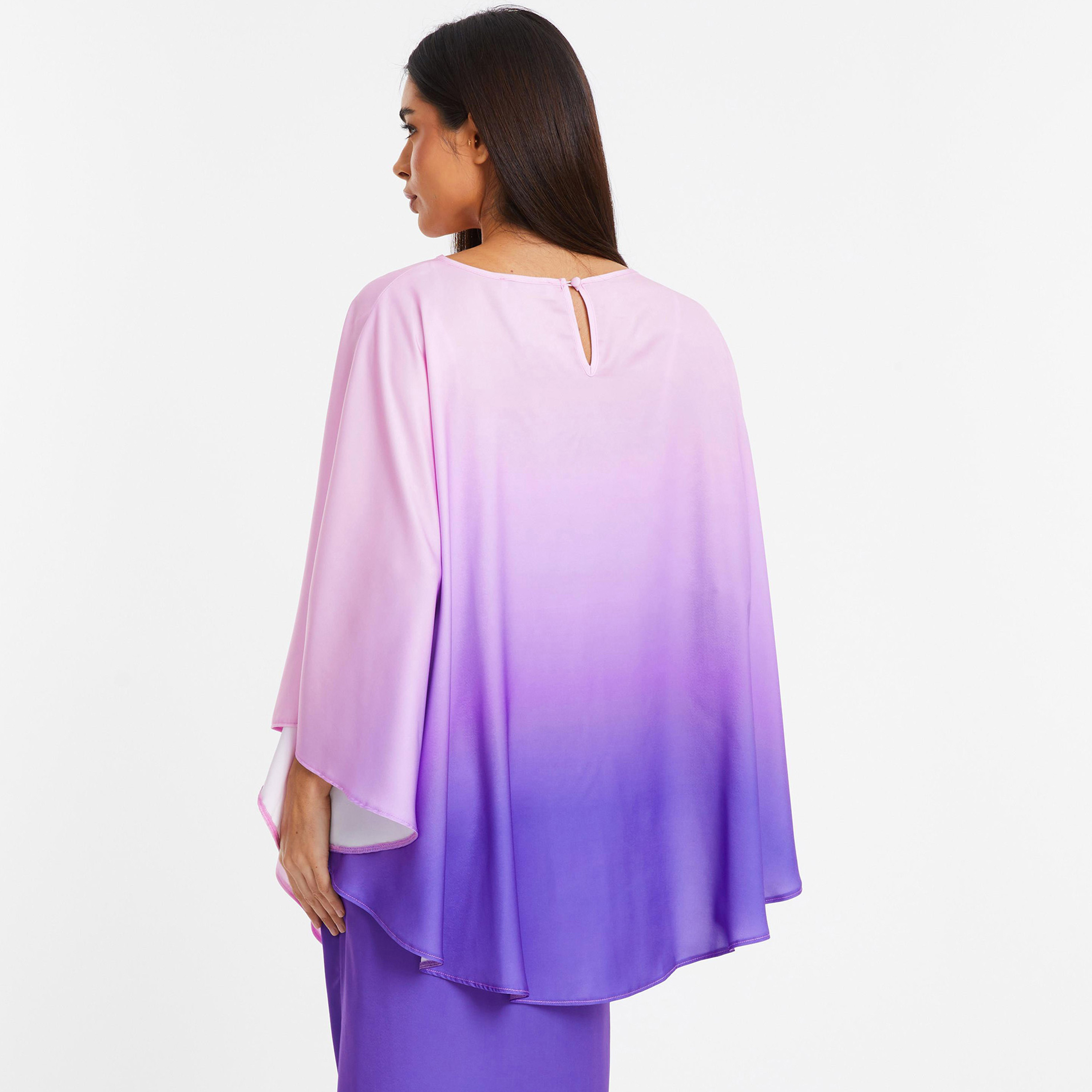 بونشو أومبير من كويز برقبة قارب مع زر ثقب المفتاح الخلفي-women-clothing-shirtsandblouses-blouses-image-4