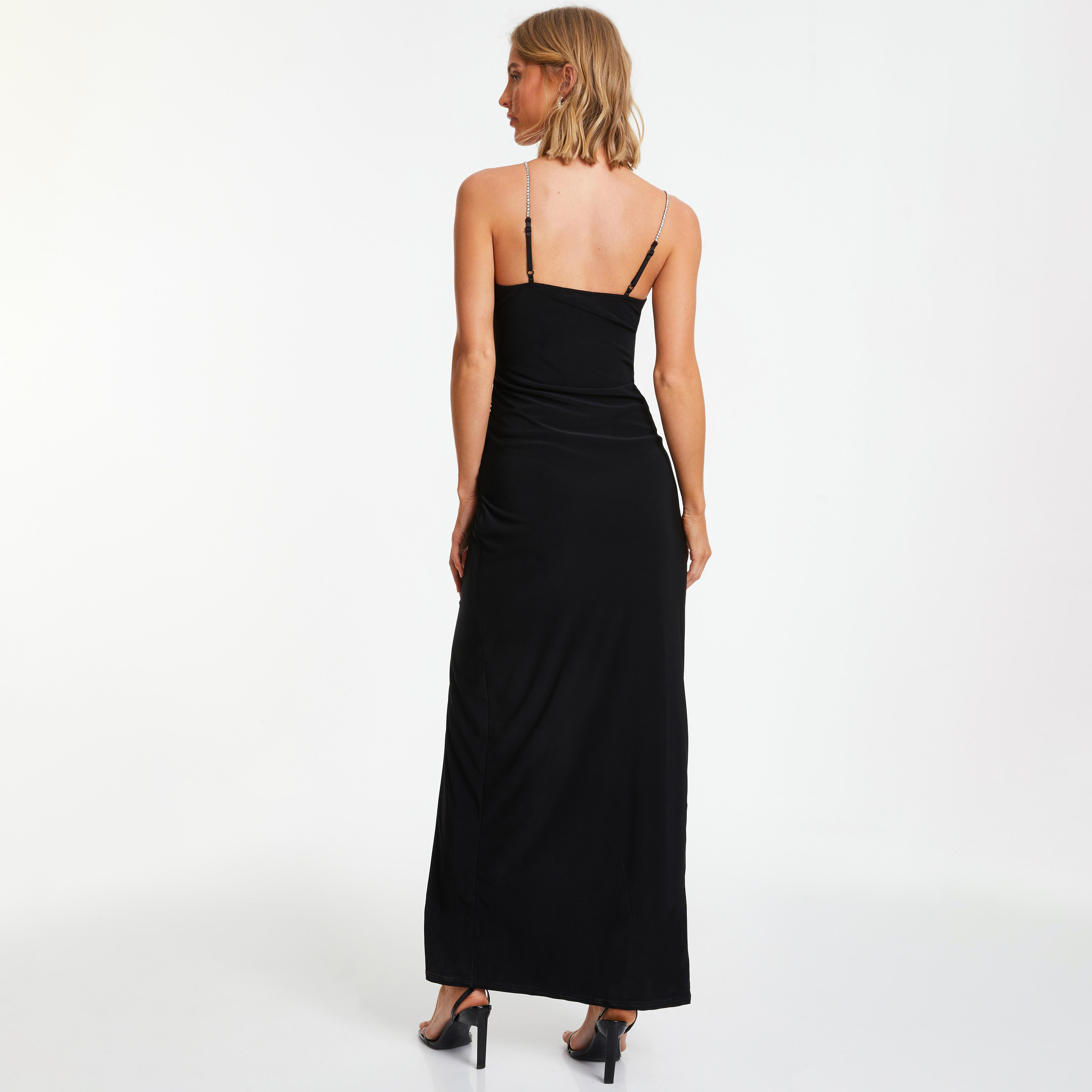 Quiz Plain Shoulder Strap Slit Maxi Dress-women-clothing-dresses-image-4