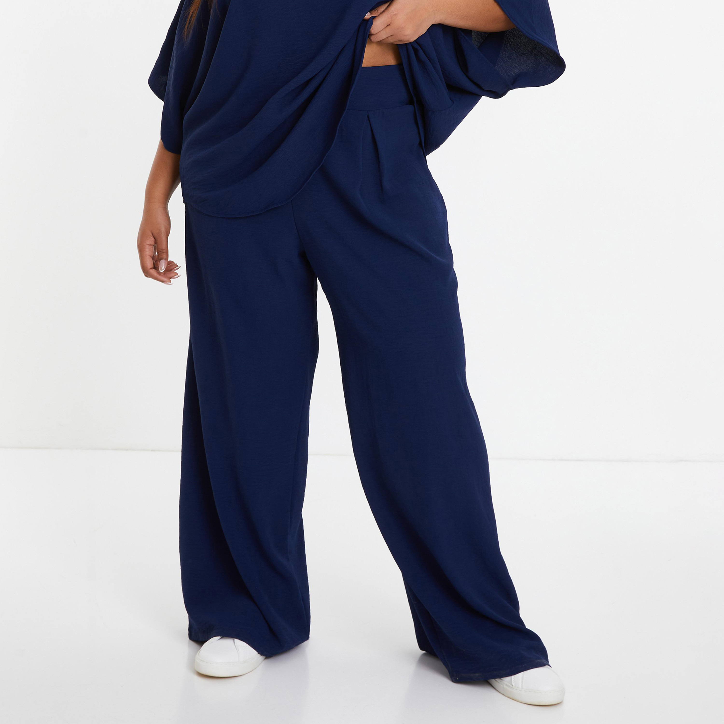بنطلون مع واسع الساق من كويز سادة بعالي الخصر-women-clothing-bottoms-trousers-image-1