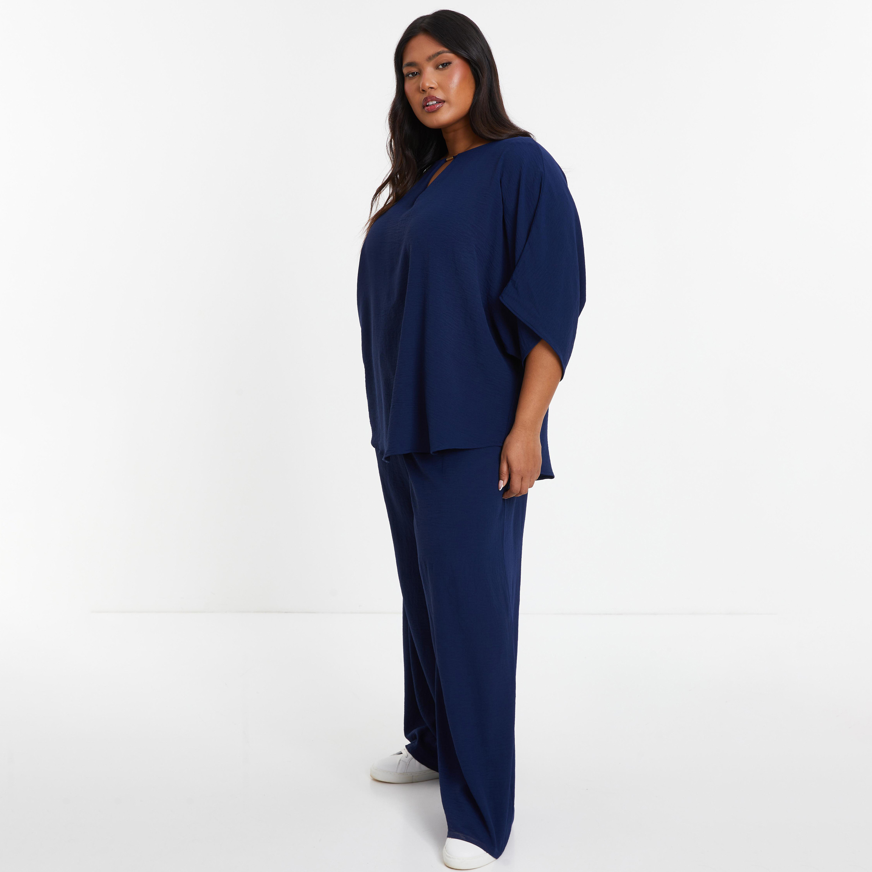 بنطلون مع واسع الساق من كويز سادة بعالي الخصر-women-clothing-bottoms-trousers-image-2