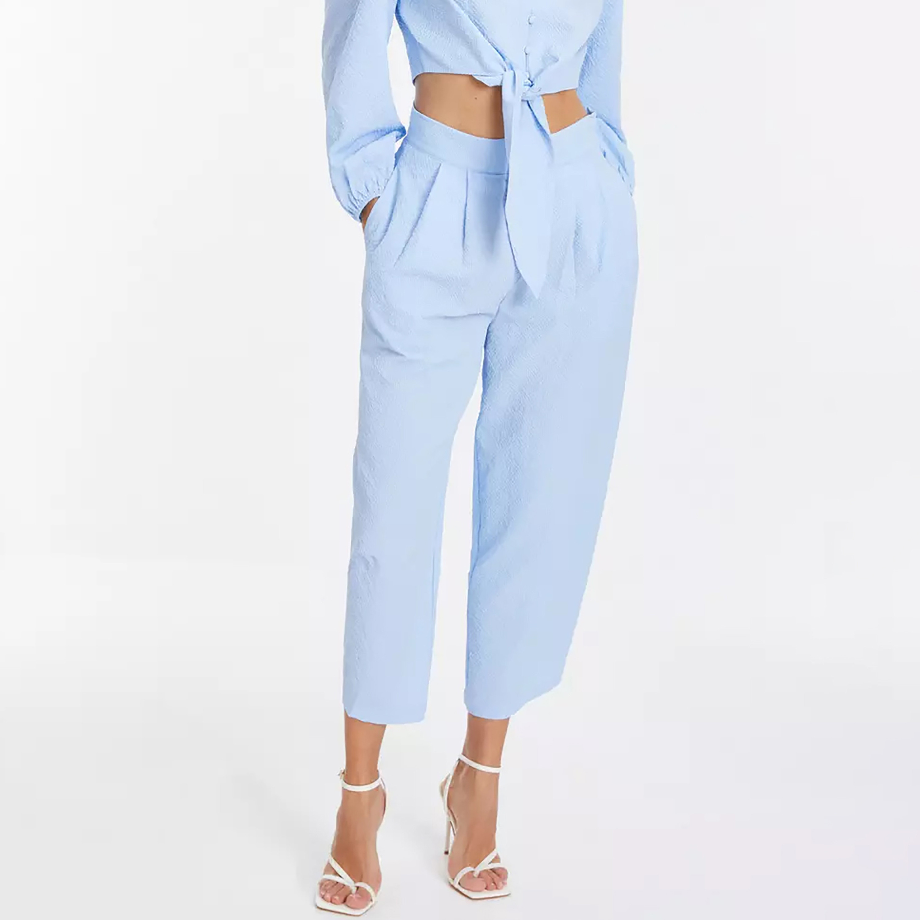 Quiz Textured Mid-Rise Pleated Trousers-women-clothing-bottoms-trousers-image-1