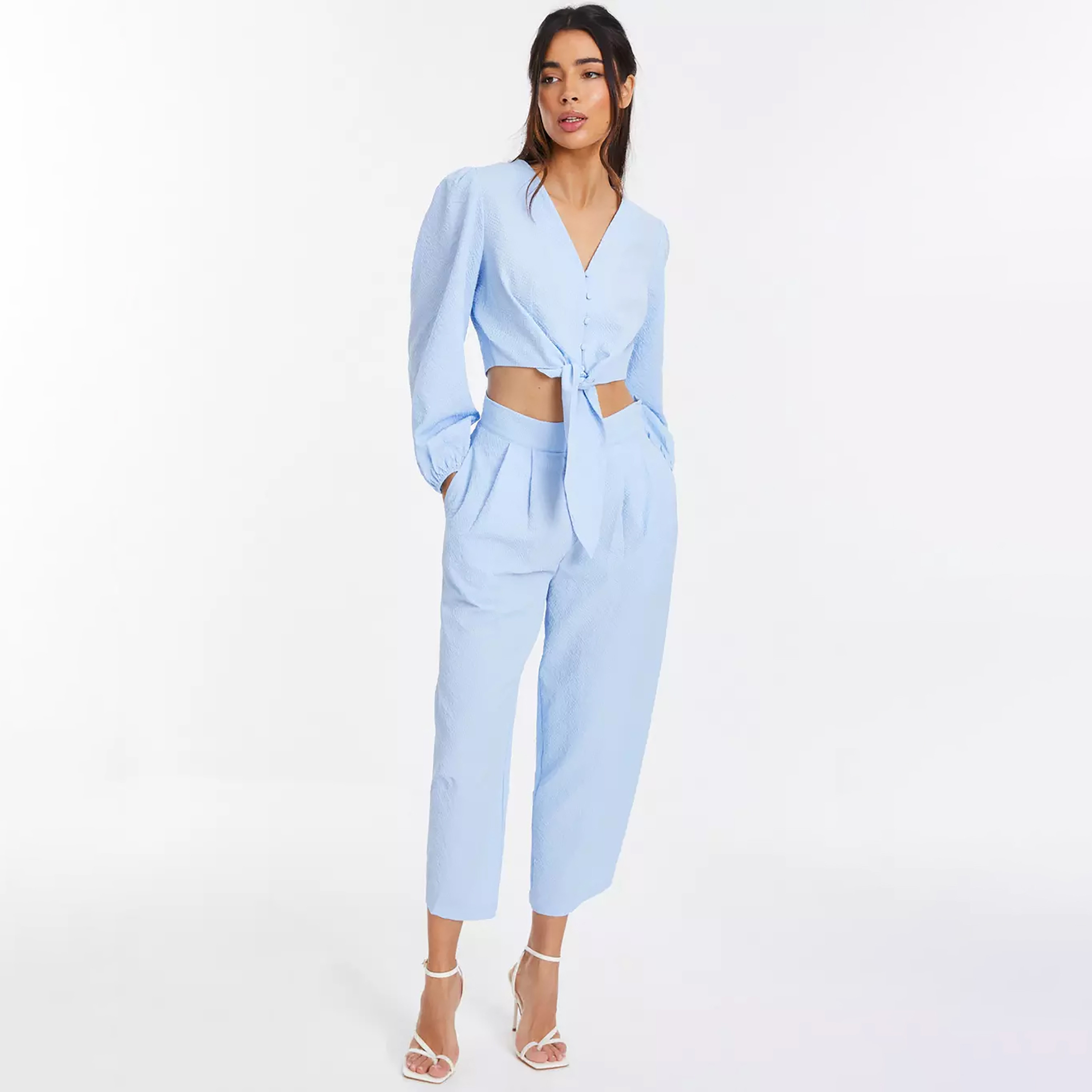 Quiz Textured Mid-Rise Pleated Trousers-women-clothing-bottoms-trousers-image-2