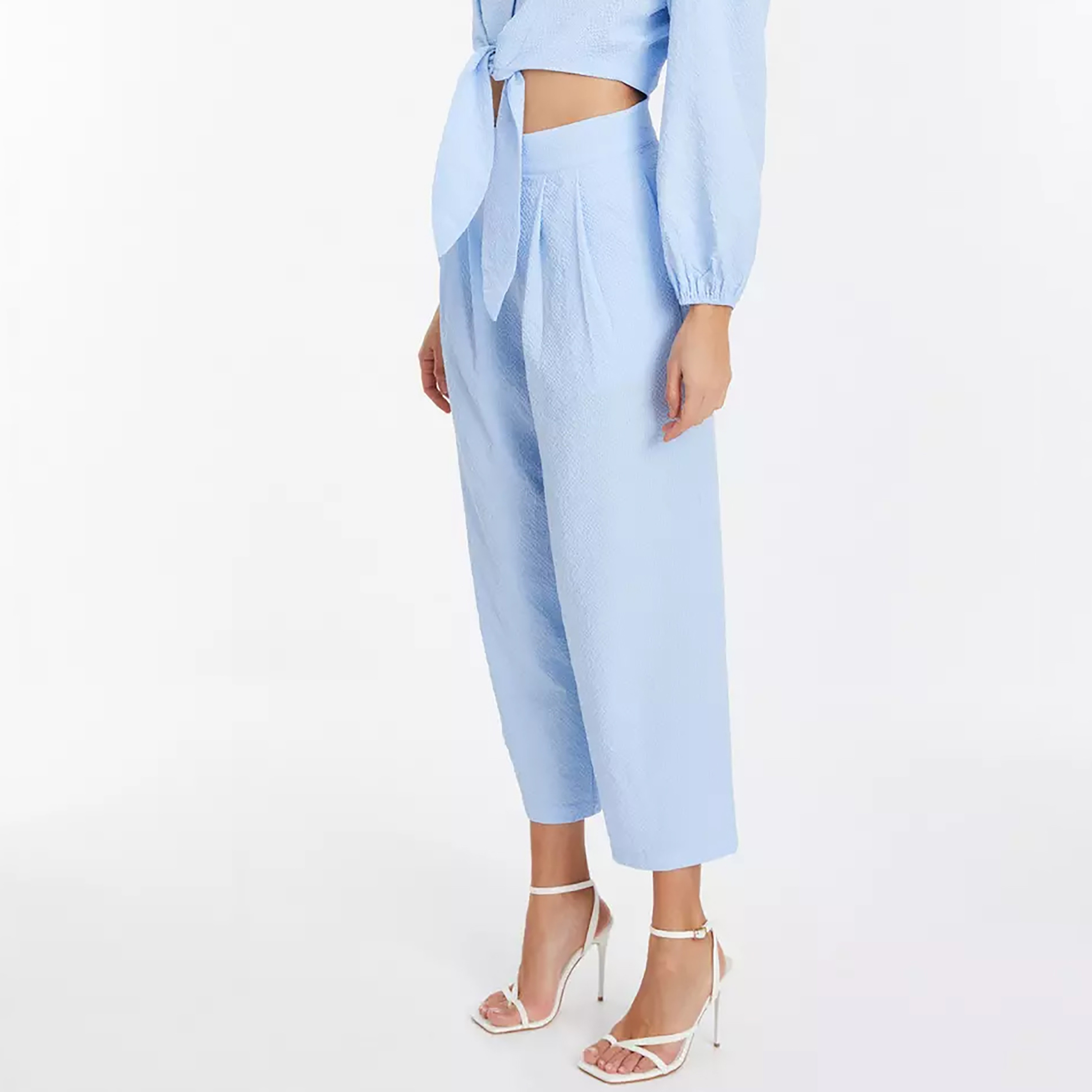 Quiz Textured Mid-Rise Pleated Trousers-women-clothing-bottoms-trousers-image-3