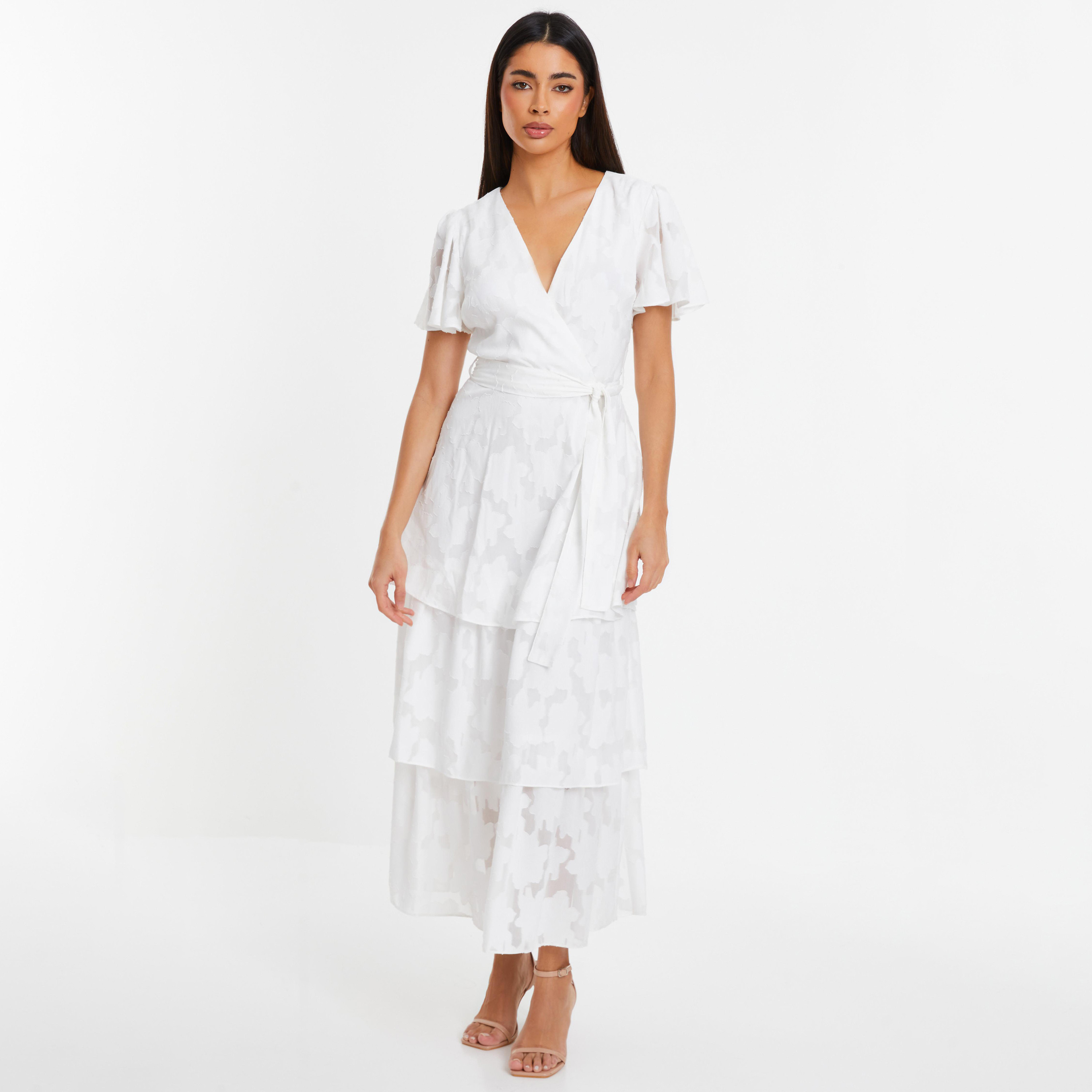 فستان متوسط الطول ملفوف برقبة على شكل فى‎‎ مع منقوش من كويز-women-clothing-dresses-image-1
