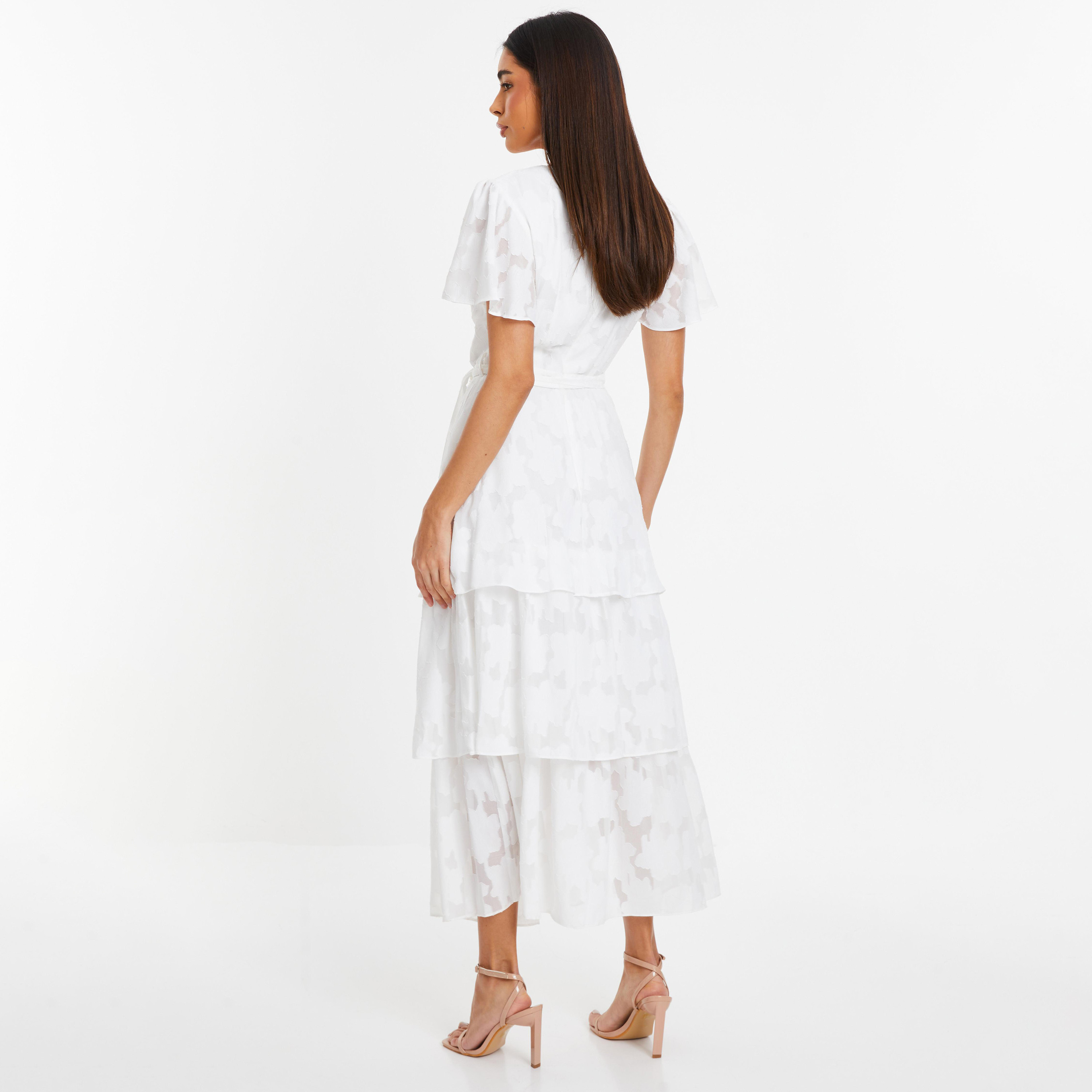 فستان متوسط الطول ملفوف برقبة على شكل فى‎‎ مع منقوش من كويز-women-clothing-dresses-image-4