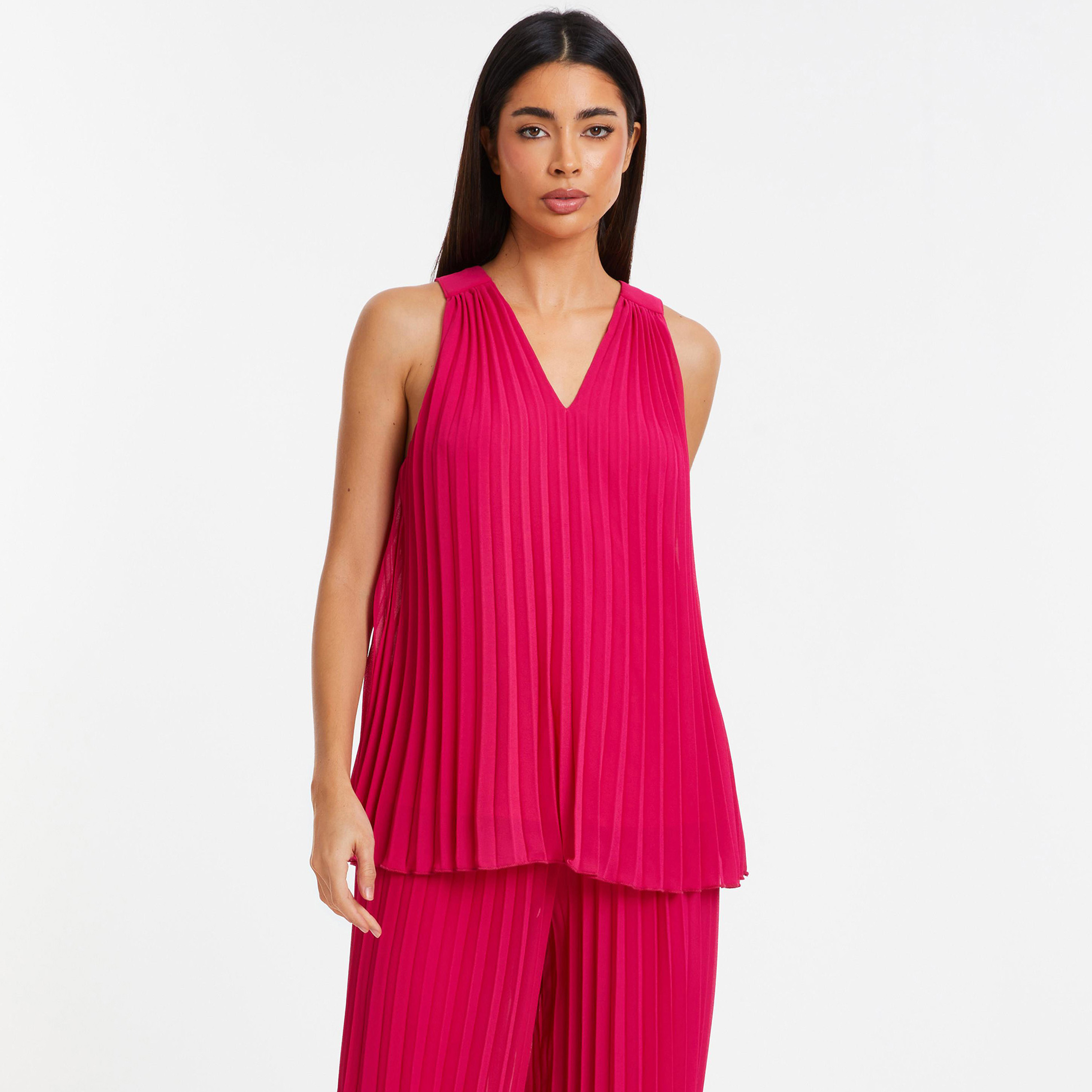Quiz Pleated V-Neck Sleeveless Top-women-clothing-shirtsandblouses-blouses-image-1