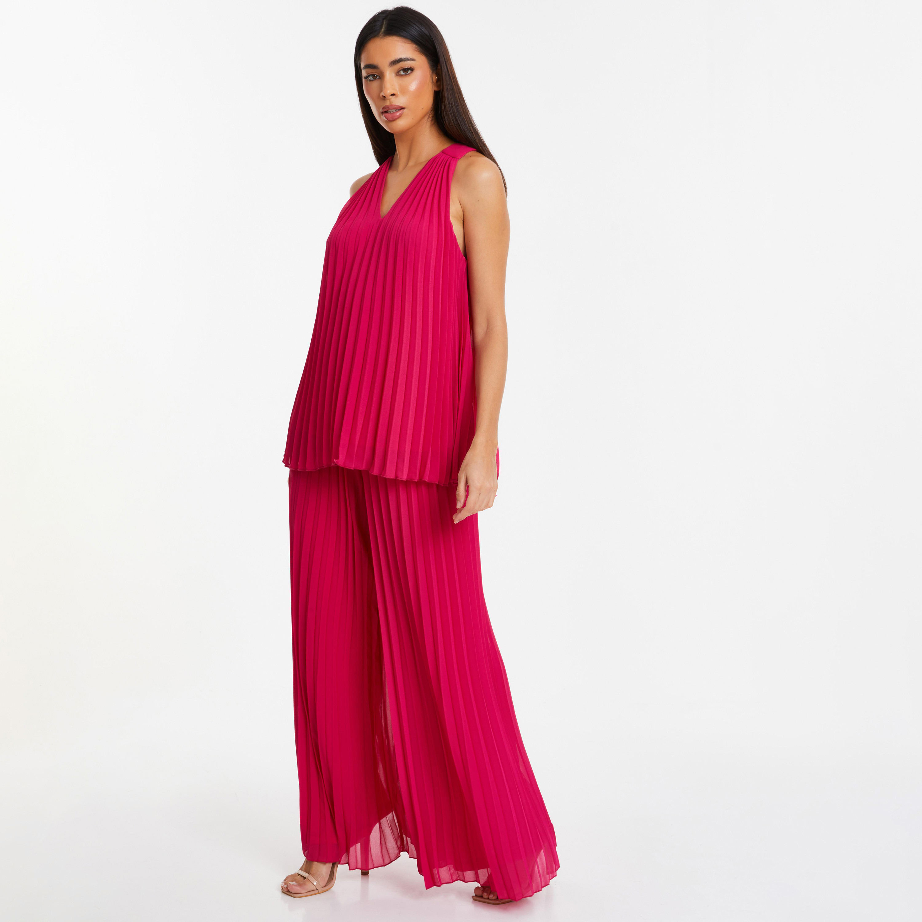 بلوزة بدون أكمام ورقبة على شكل فى مع مطوي من كويز-women-clothing-shirtsandblouses-blouses-image-2