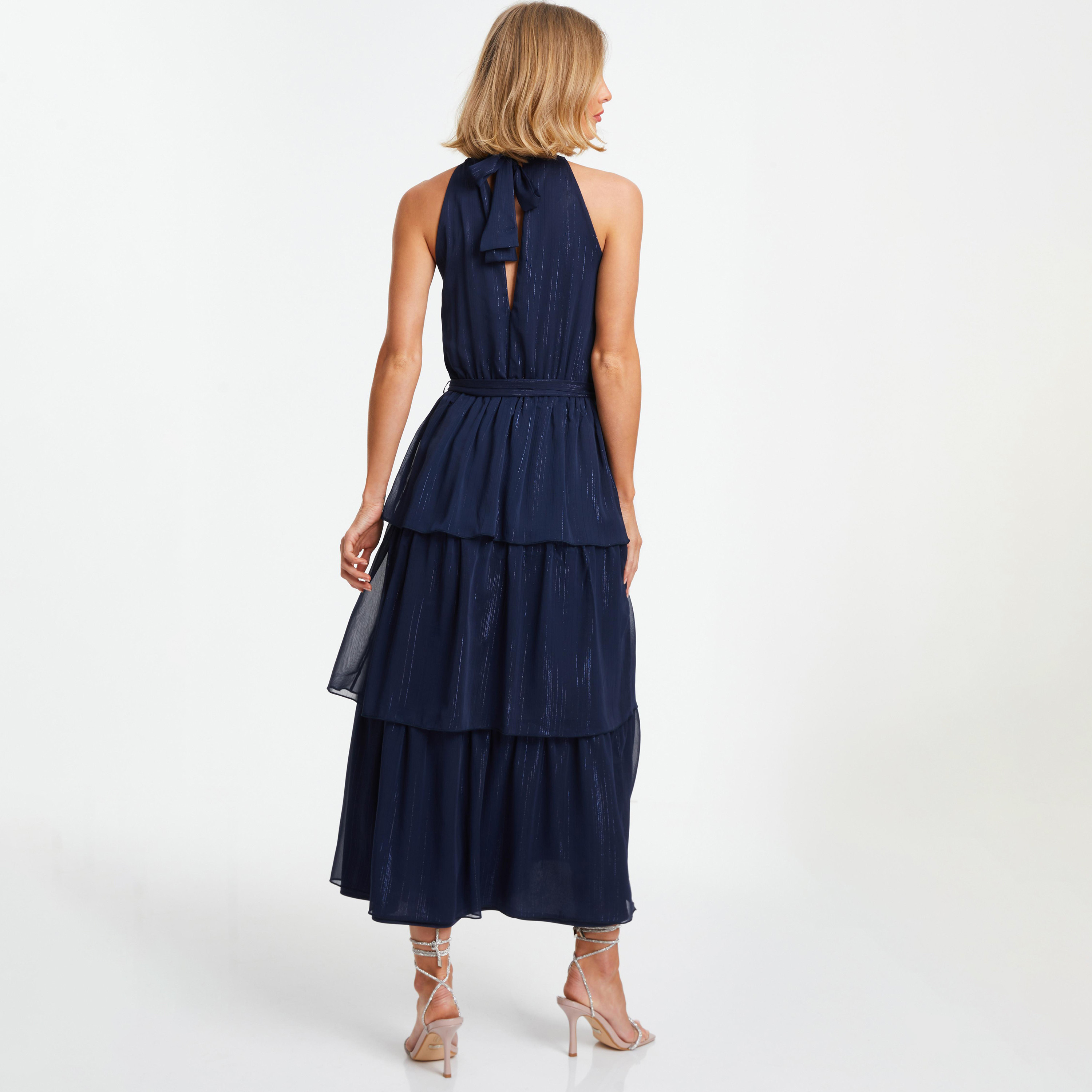 فستان عادي متوسط الطول بياقة رسن بمتعدد الطبقات من كويز-women-clothing-dresses-image-4