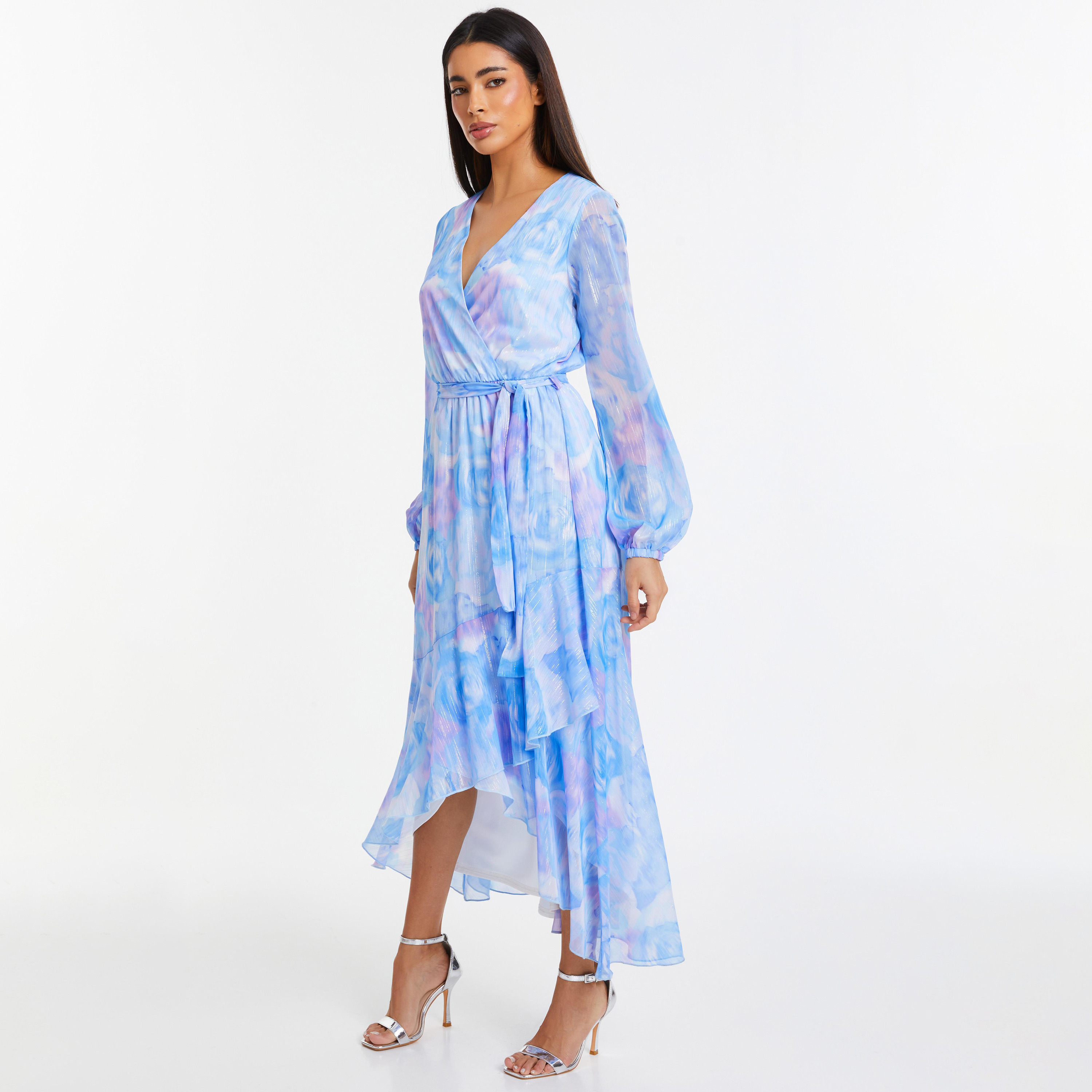 فستان ماكسي ملفوف برقبة على شكل فى مع مطبوع من كويز-women-clothing-dresses-image-2