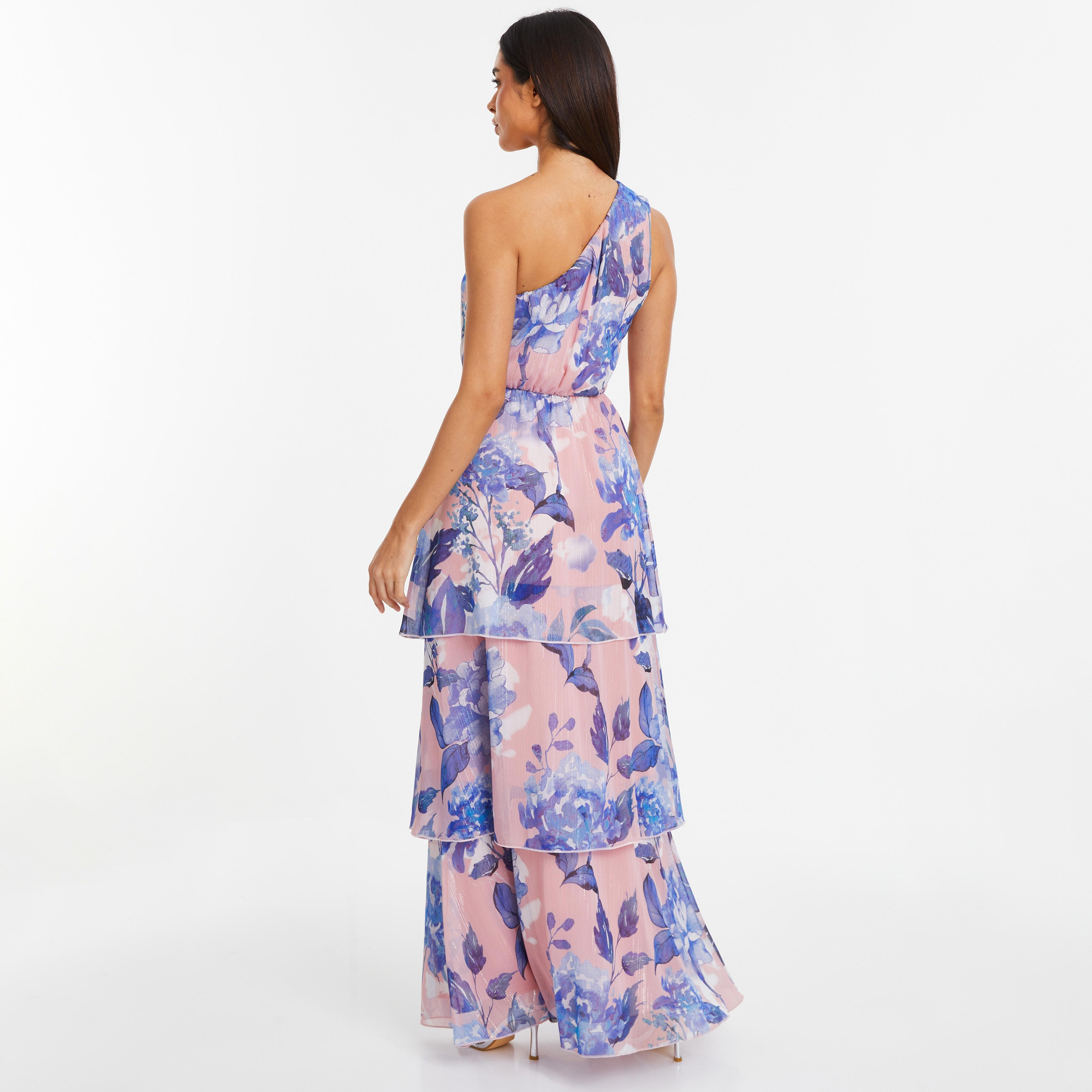 فستان ماكسي مع متعدد الطبقات بكتف واحد مزين بالزهور من كويز-women-clothing-dresses-image-4