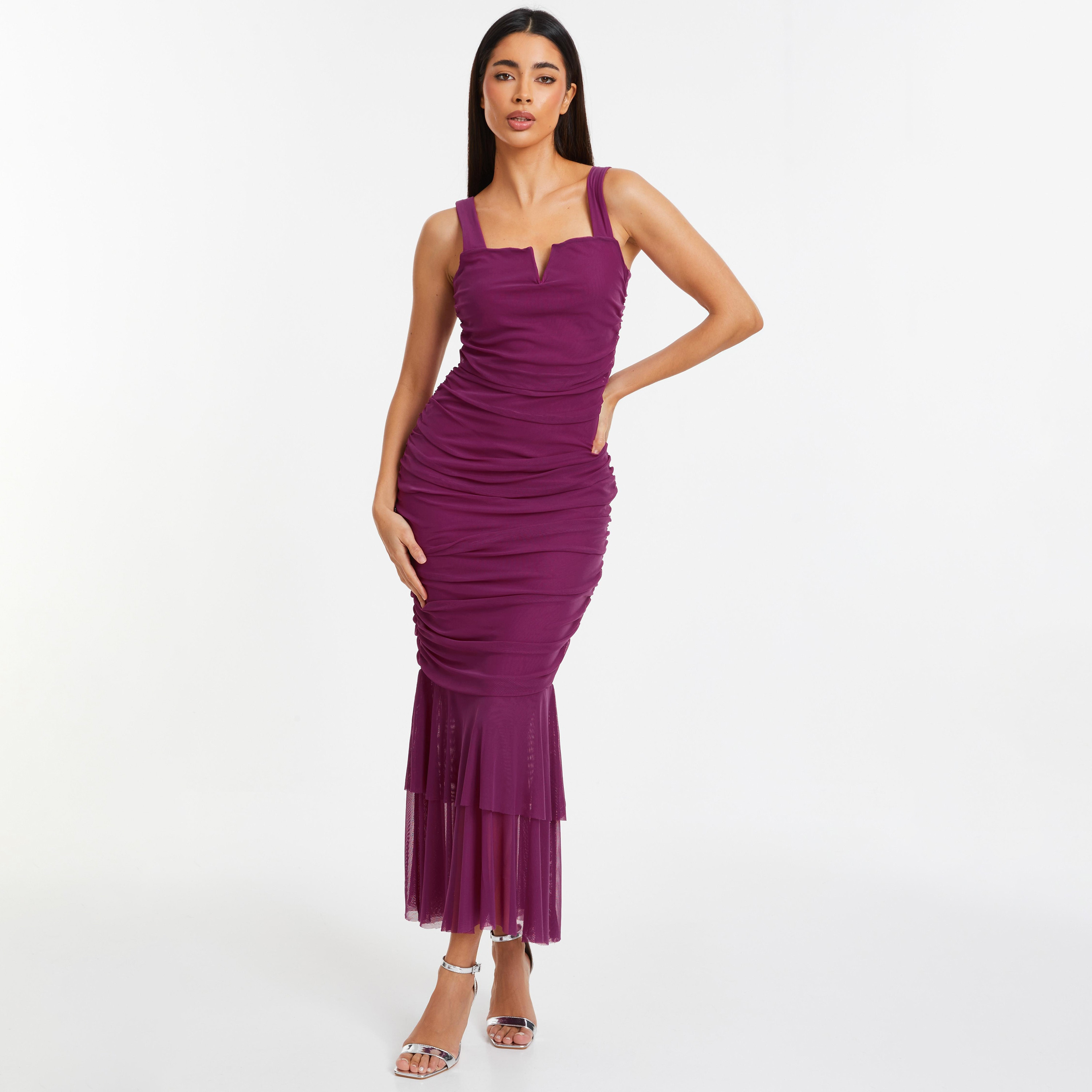 Quiz Plain Notch Neck Bodycon Maxi Dress-women-clothing-dresses-image-1