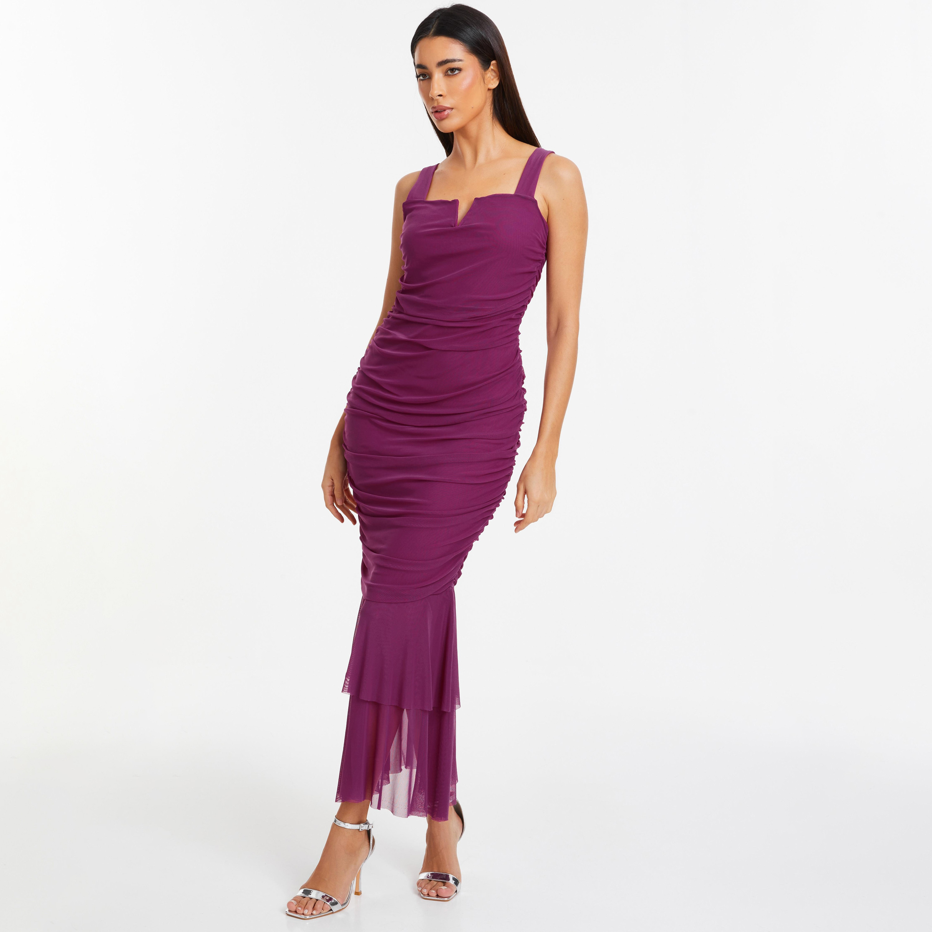 Quiz Plain Notch Neck Bodycon Maxi Dress-women-clothing-dresses-image-2