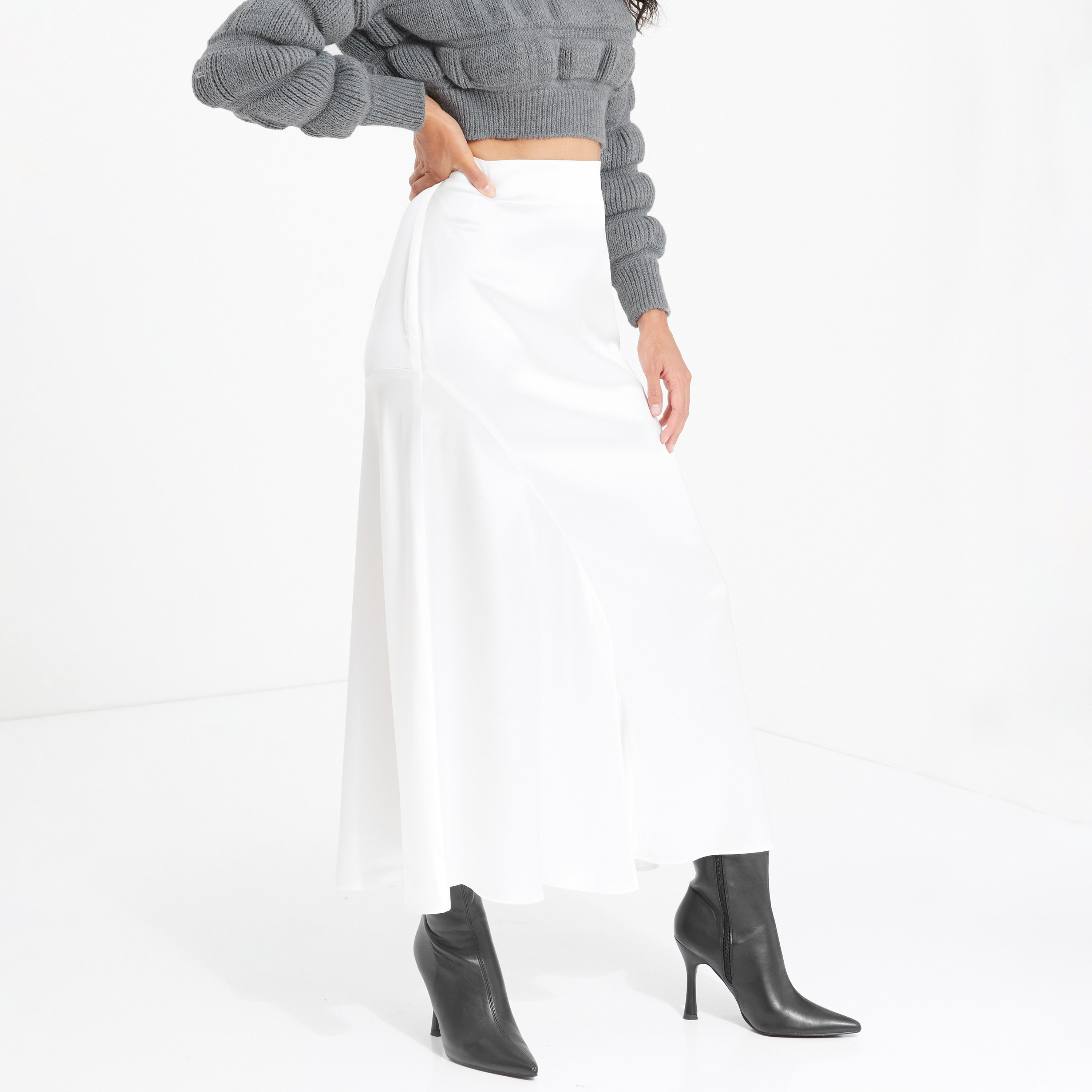 تنورة ماكسي مرتفعة الارتفاع مع درزات سادة من كويز-women-clothing-bottoms-skirts-image-3