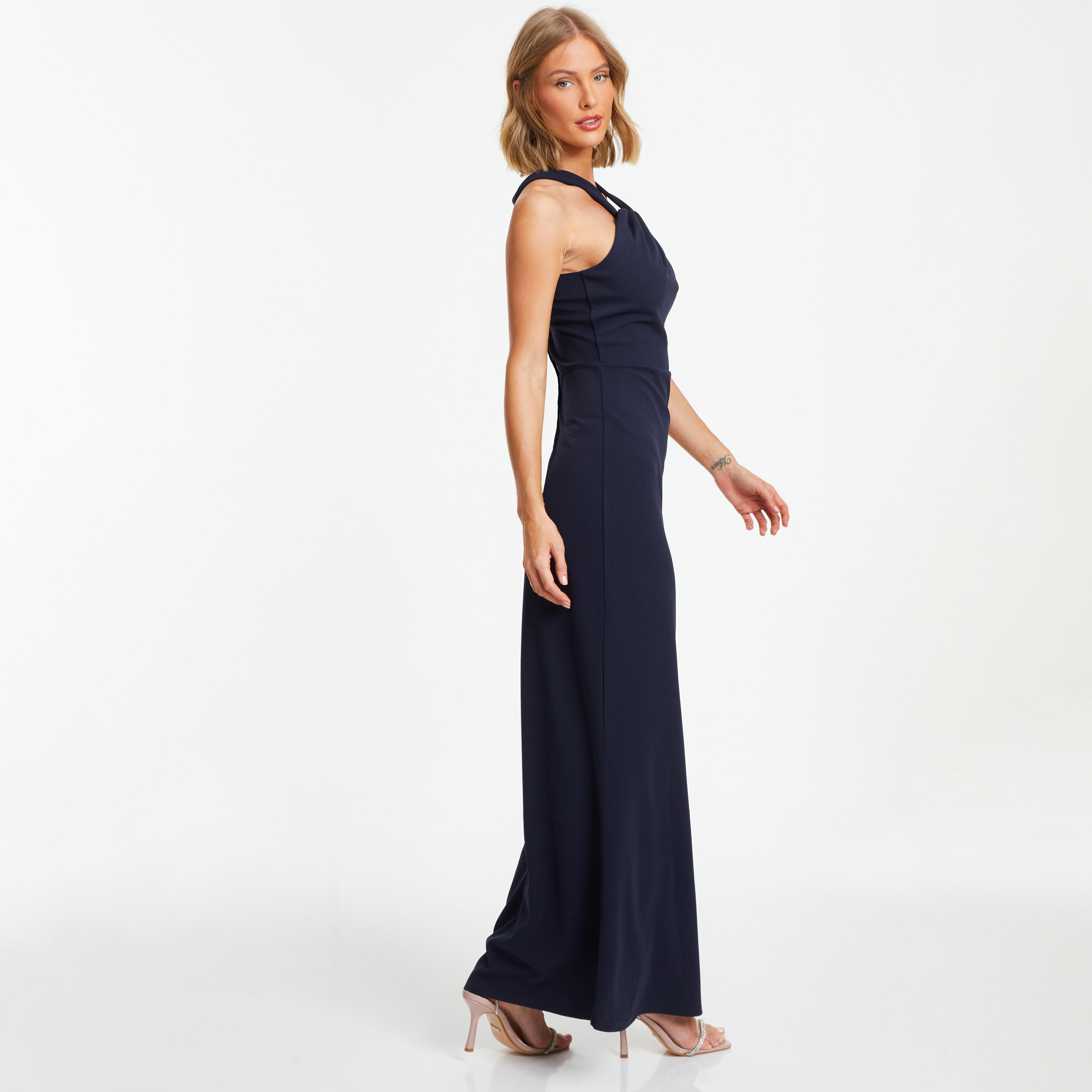 Quiz Plain Halter Neck Slit Maxi Dress-women-clothing-dresses-image-2