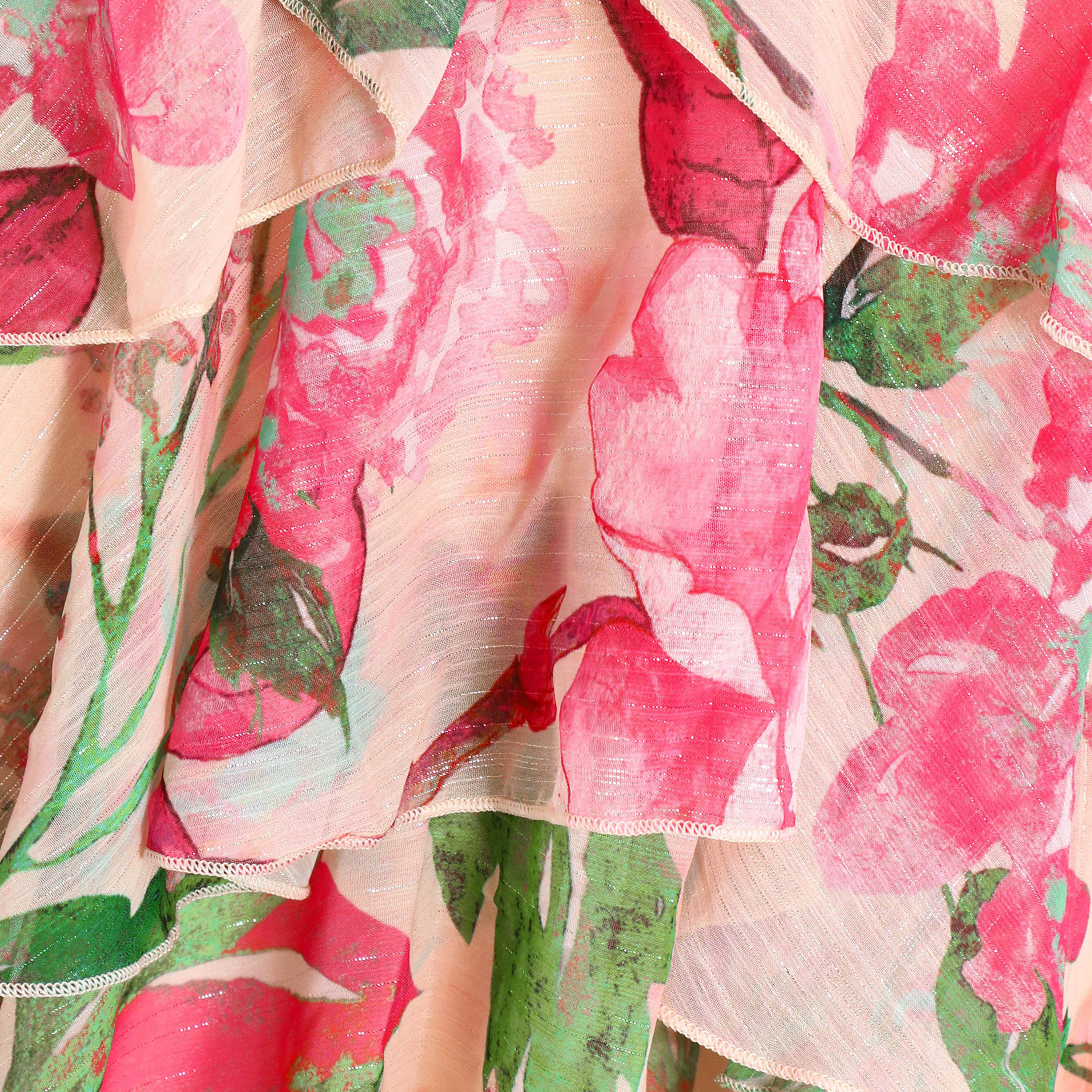 Quiz Nude Pink Green Chiffon Cold Shoulder Tiered Dip Dress-women-clothing-dresses-image-4