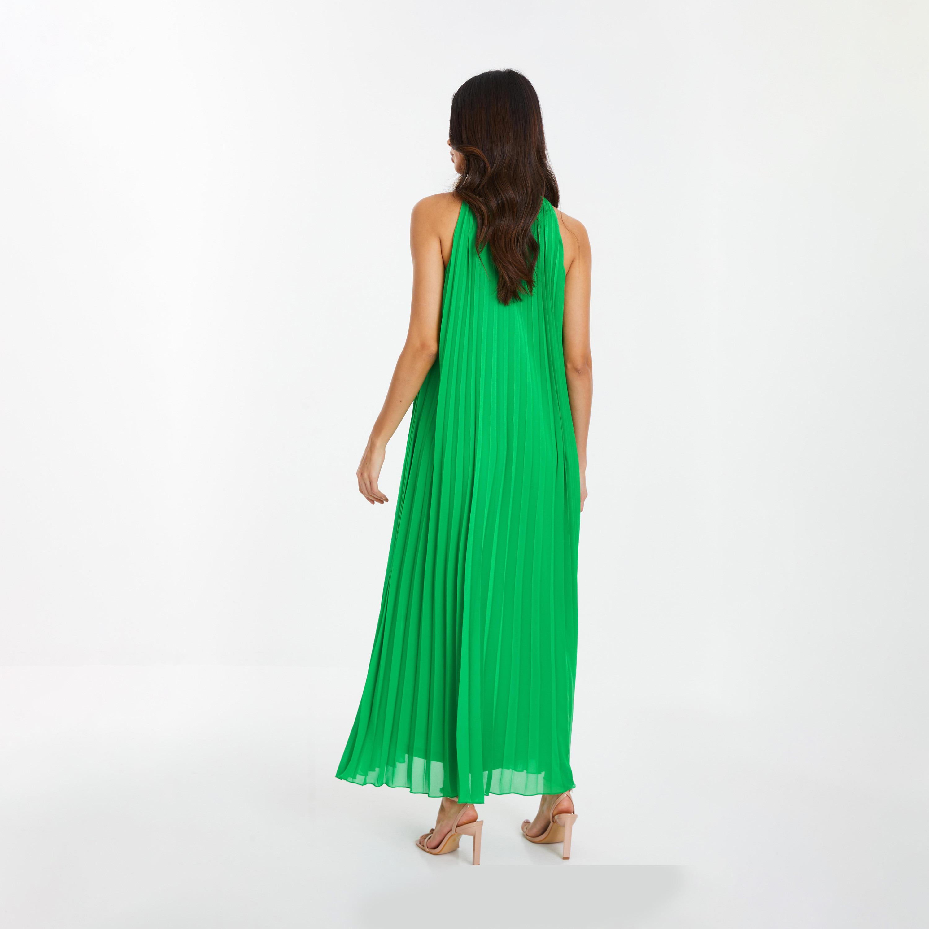 كويز- فستان سهرة طويل شيفون لون أخضر الفاتح ورقبة عالية-women-clothing-dresses-image-2